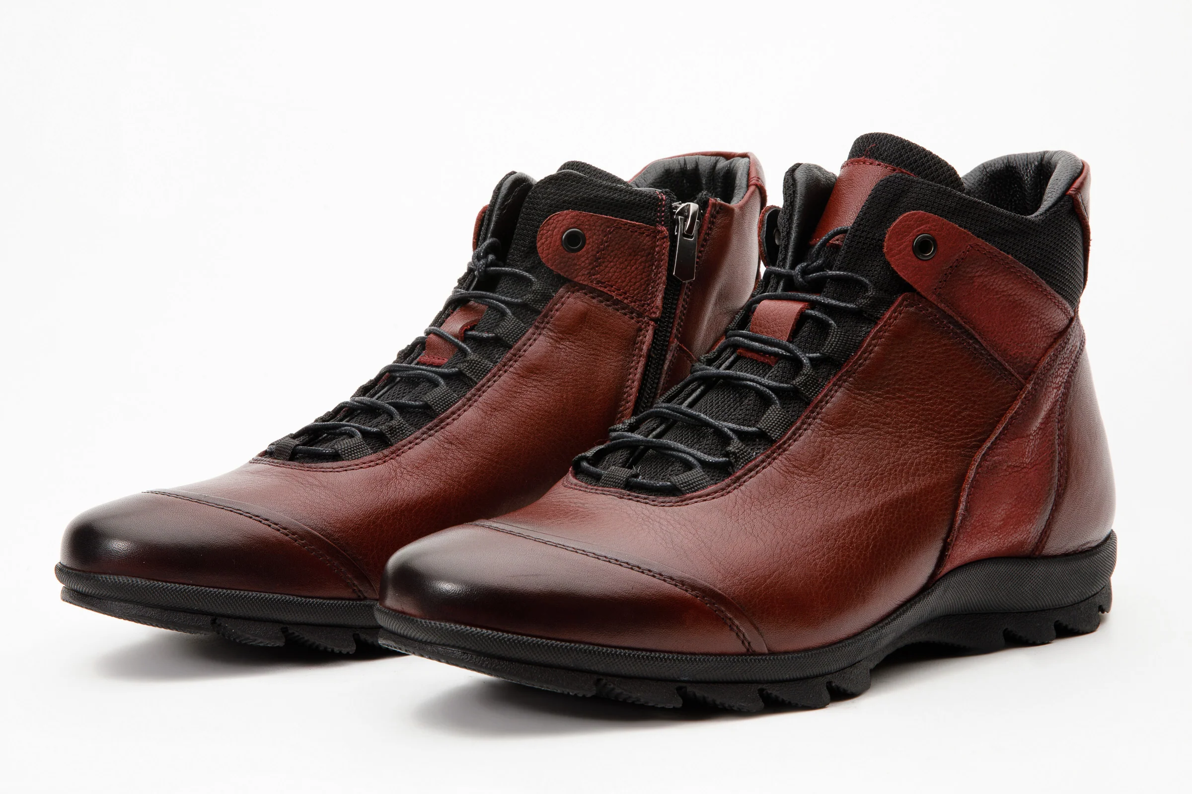 The Houston Leather Burgundy Lace-Up Casual Men Boot with a Zipper - Image 3