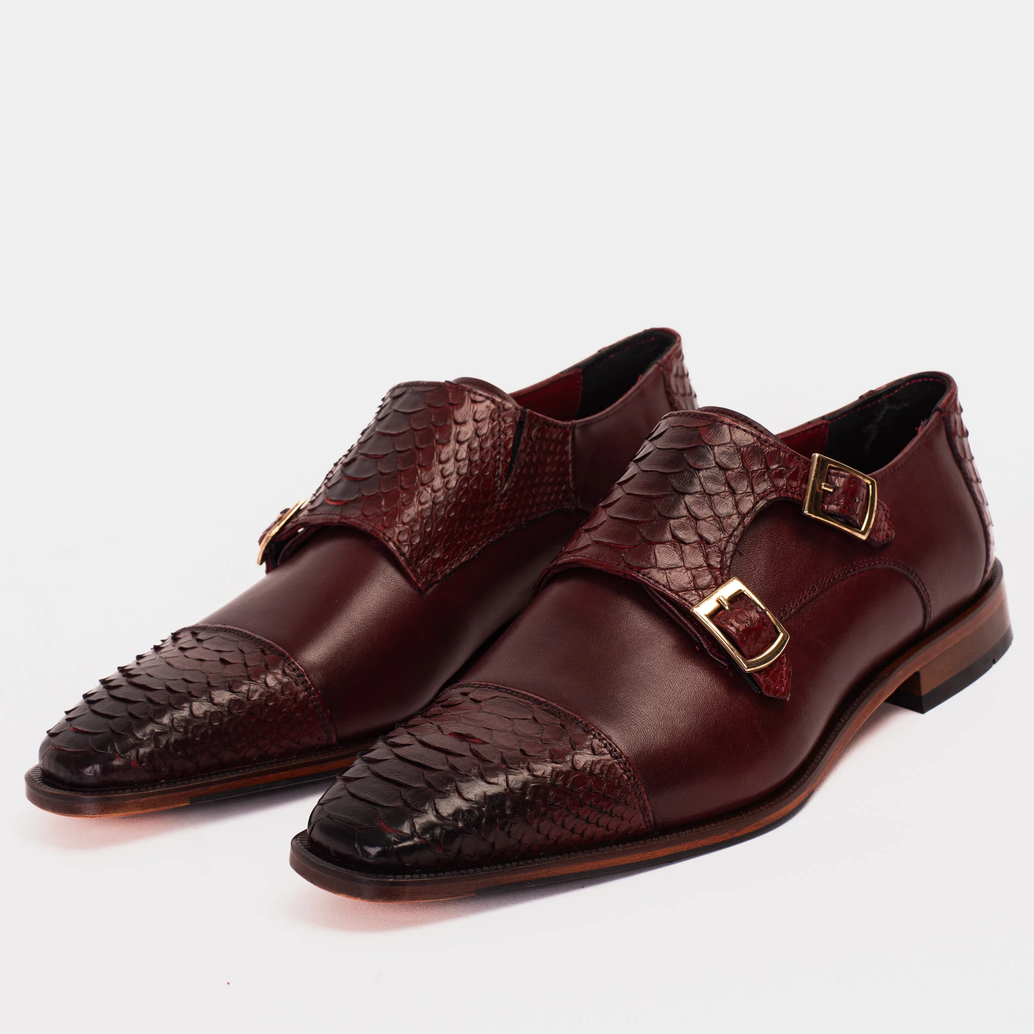 The Bishkek Burgundy Leather Cap Toe Double Monk Strap Men Shoe - Image 2
