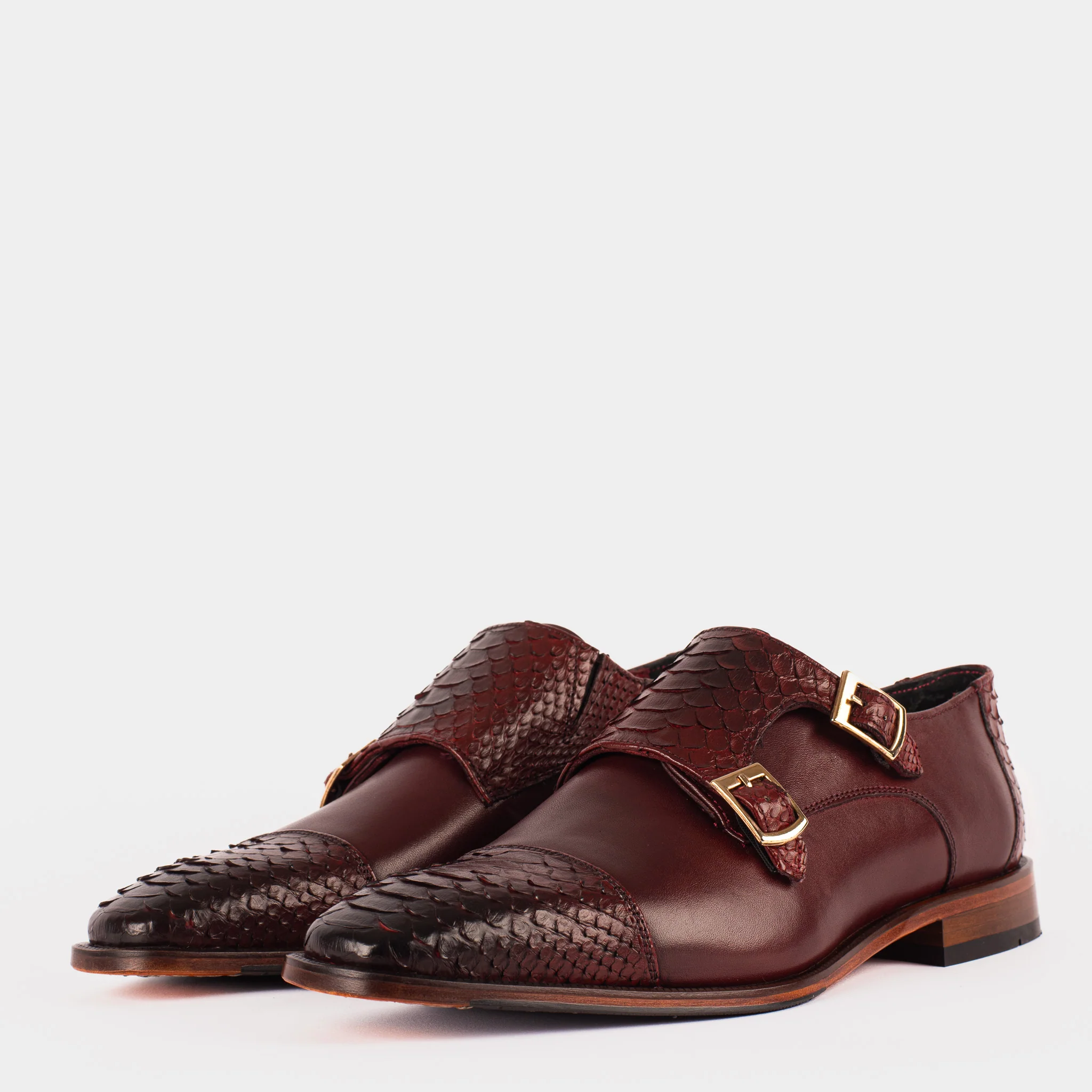 The Bishkek Burgundy Leather Cap Toe Double Monk Strap Men Shoe - Image 8