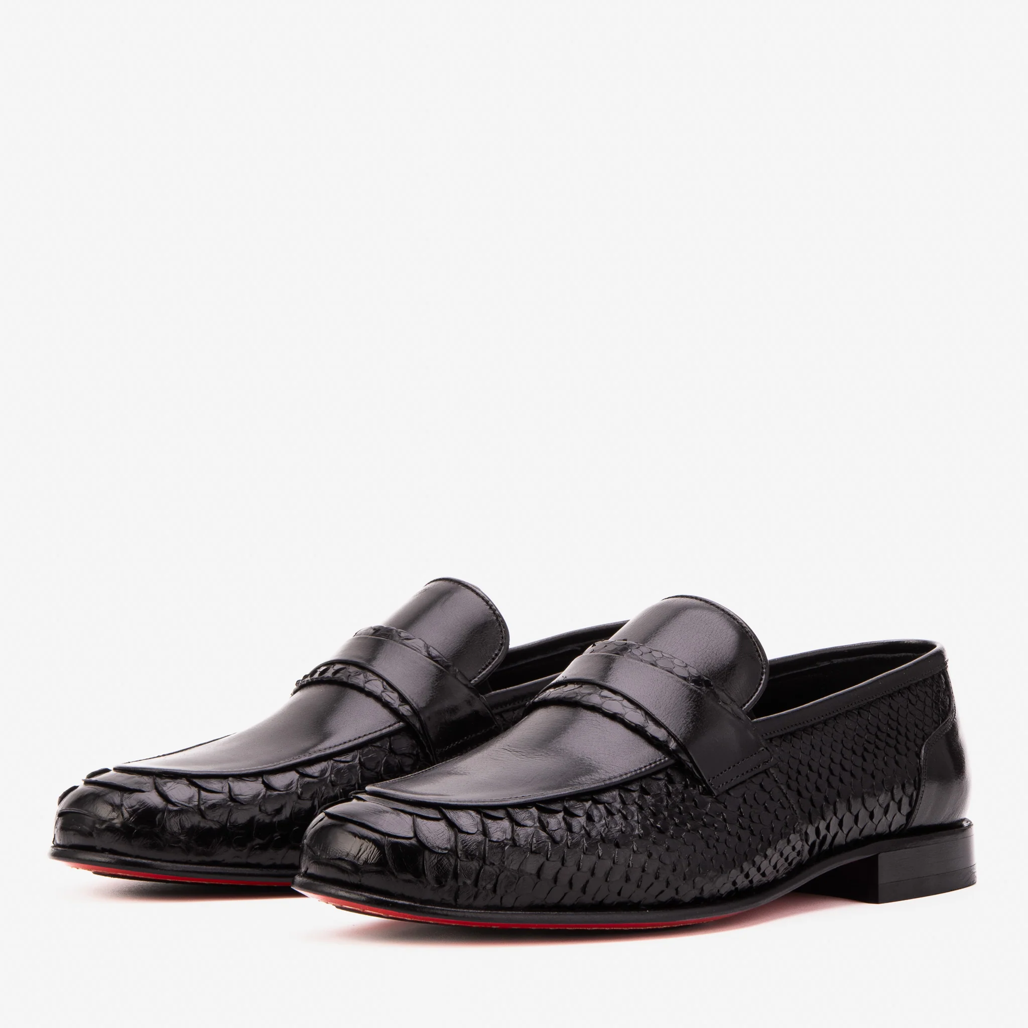 The Aurelio Black Python & Baby Buffalo Leather Penny Loafer - Image 2