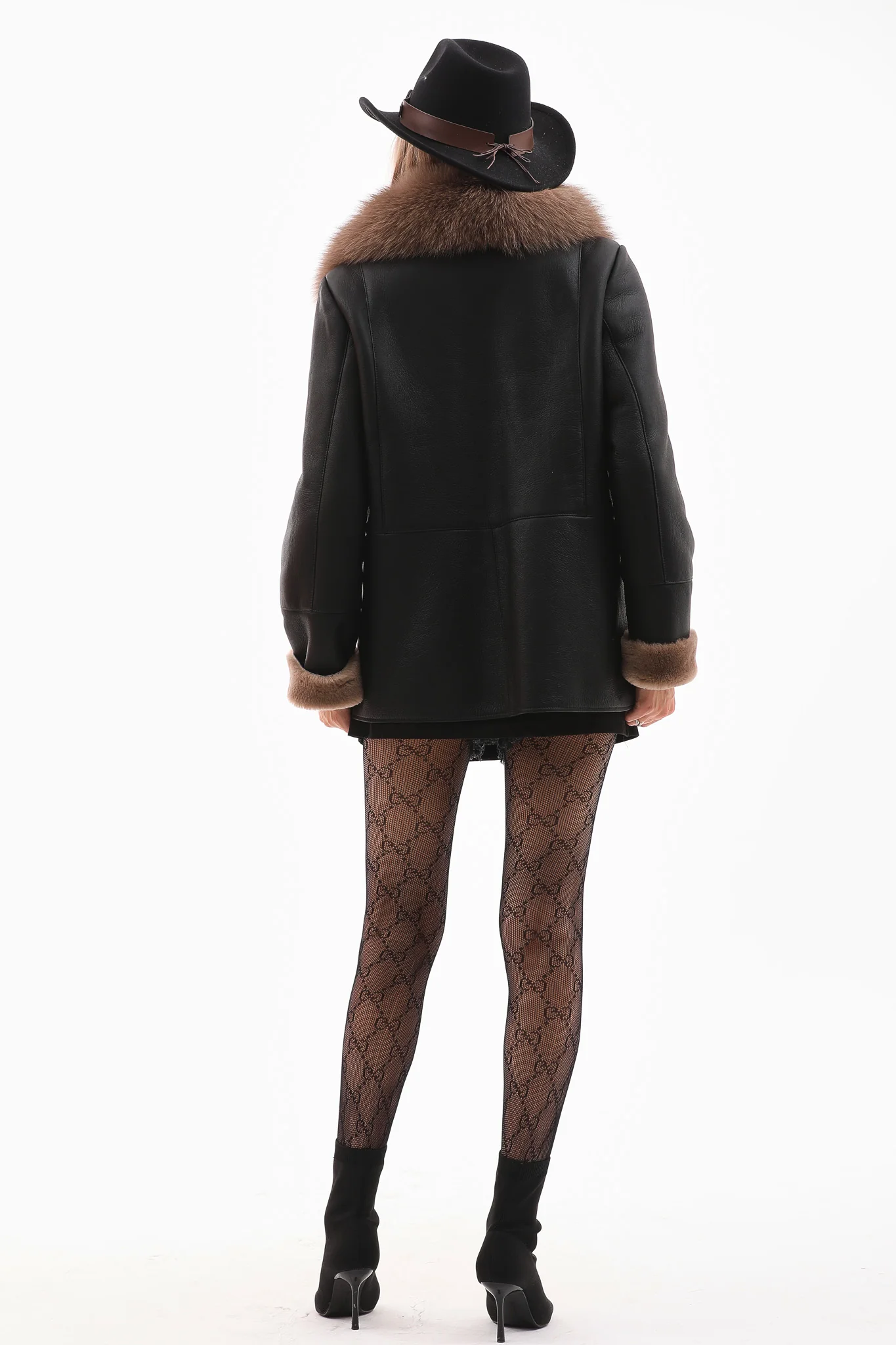 The Duchess Shearling Black & Brown Leather Women Jacket - Image 3