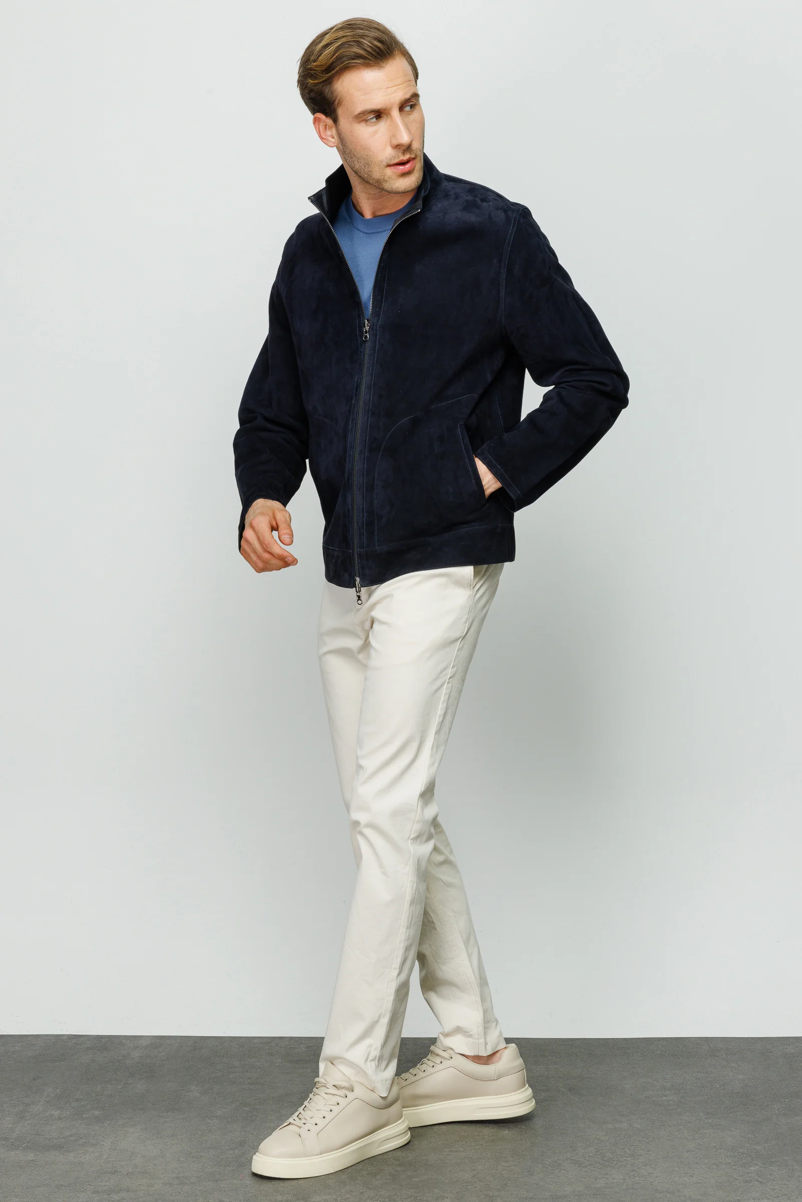 The Alba Navy Leather Men Jacket - Image 3