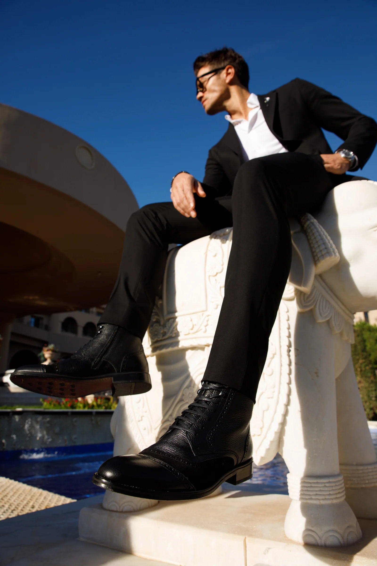The Anderson Black Leather & Suede Brogue Lace-Up Men  Boot with a Zipper - Image 13