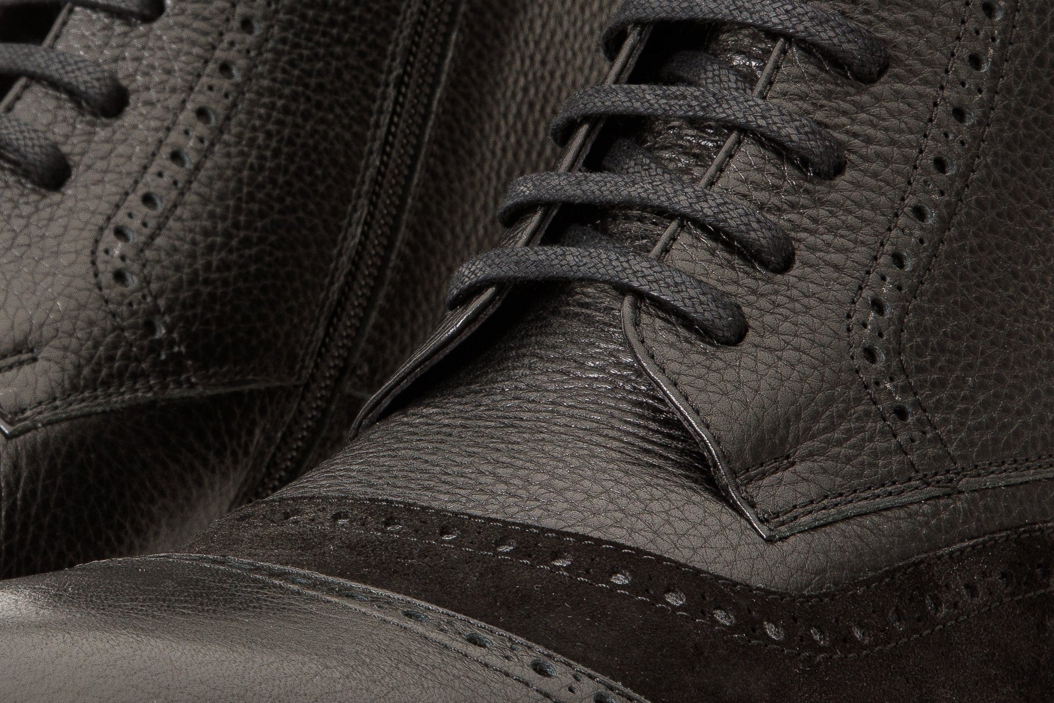 The Anderson Black Leather & Suede Brogue Lace-Up Men  Boot with a Zipper - Image 3