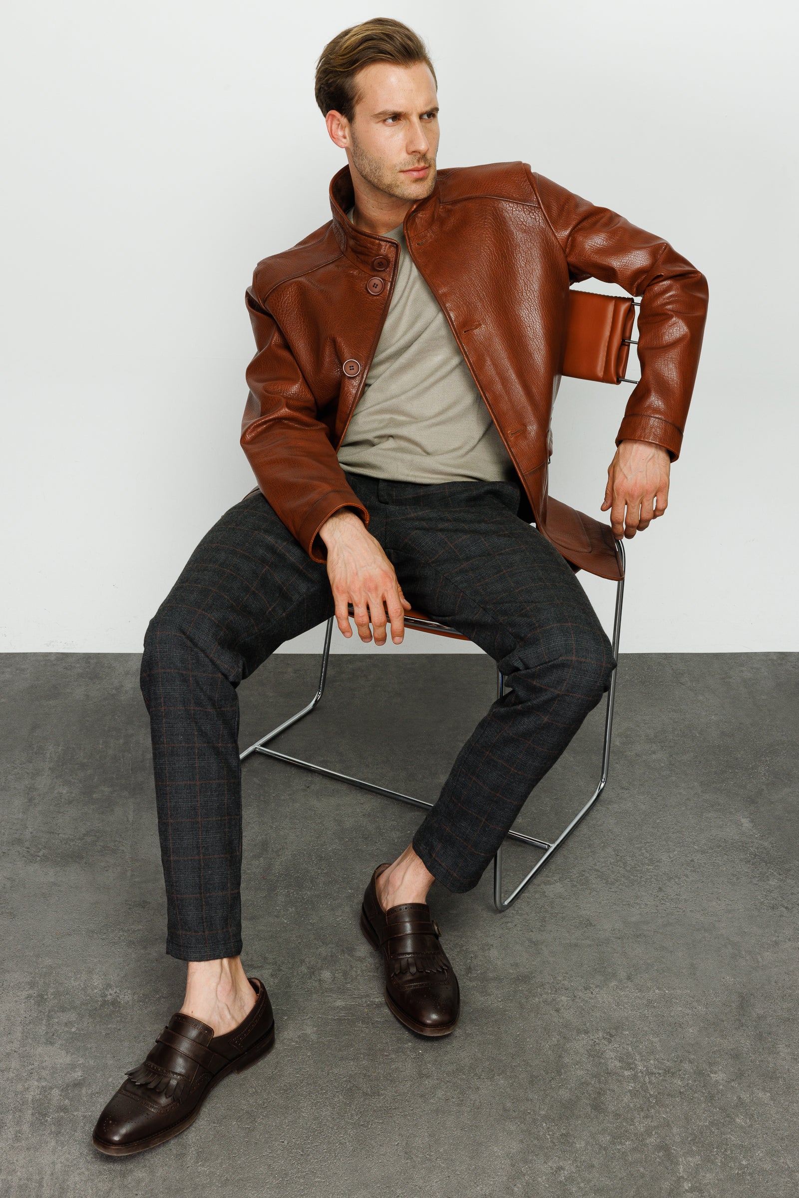 The Barclay Brown Leather Men Jacket - Image 12
