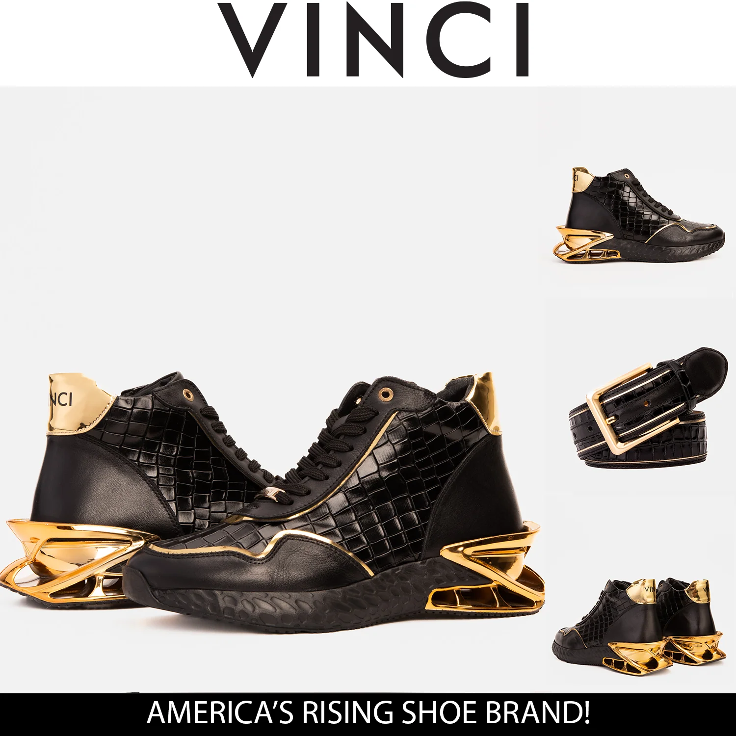 Bellagio Black & Gold High-Top Men Sneaker - Image 4