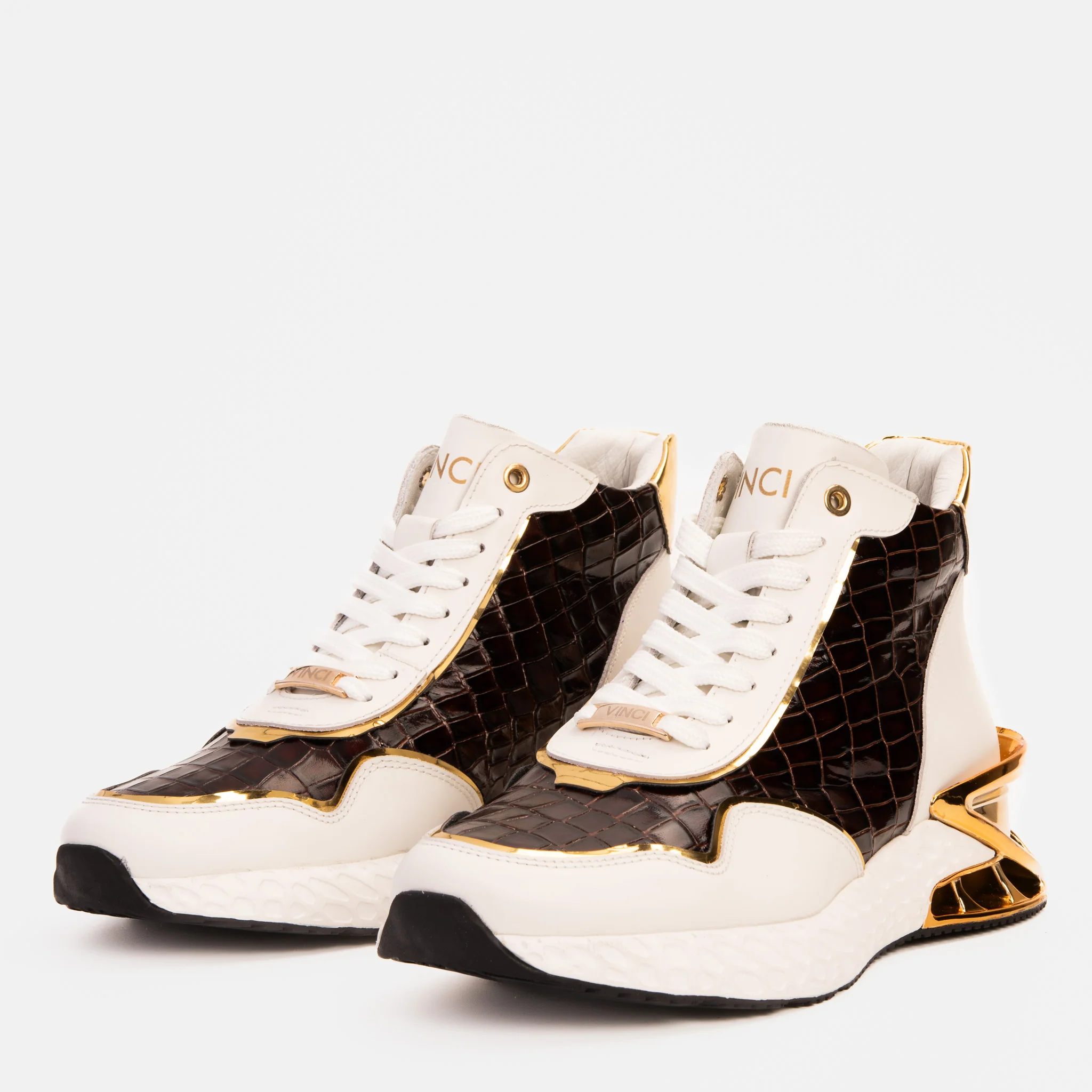 Bellagio White & Gold Leather High-Top Men Sneaker - Image 2