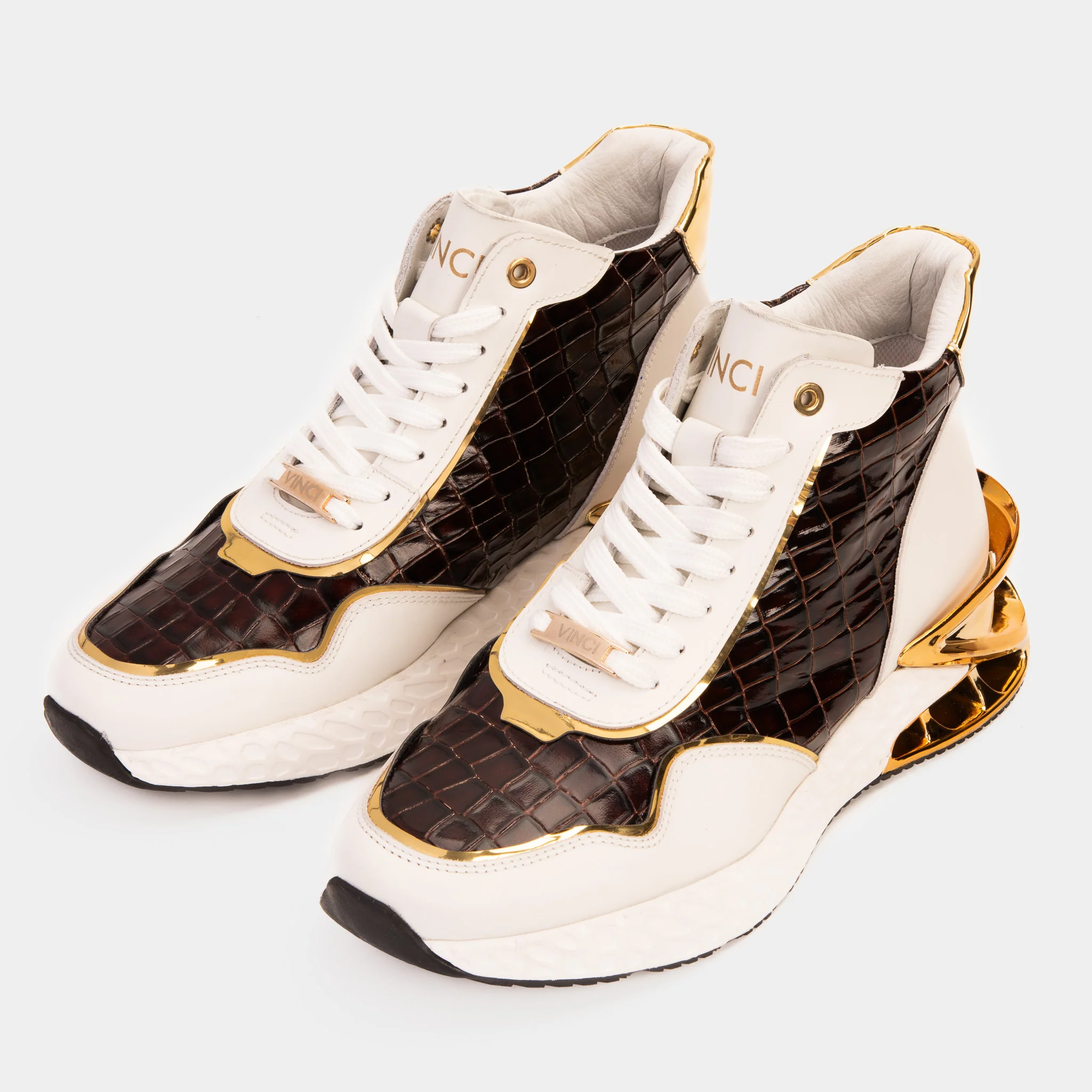Bellagio White & Gold Leather High-Top Men Sneaker - Image 8