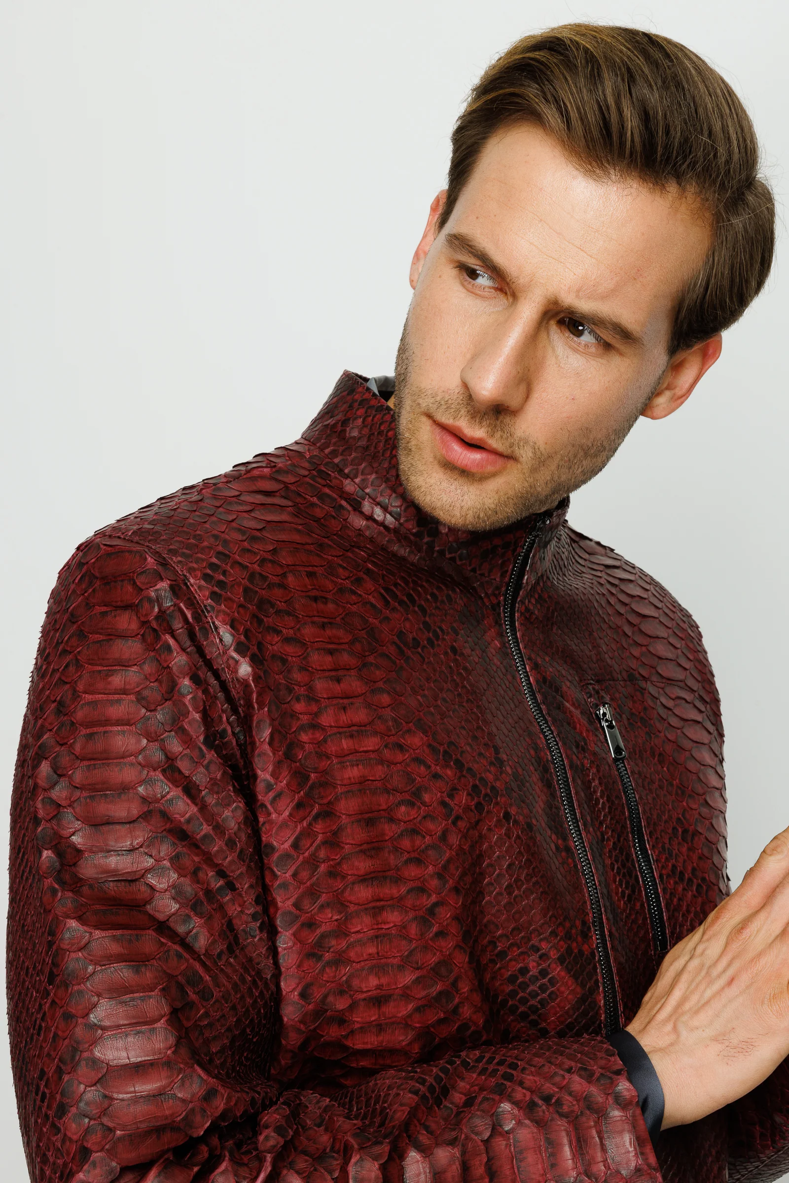 The Boss Pythn Burgundy Leather Men Jacket - Image 3