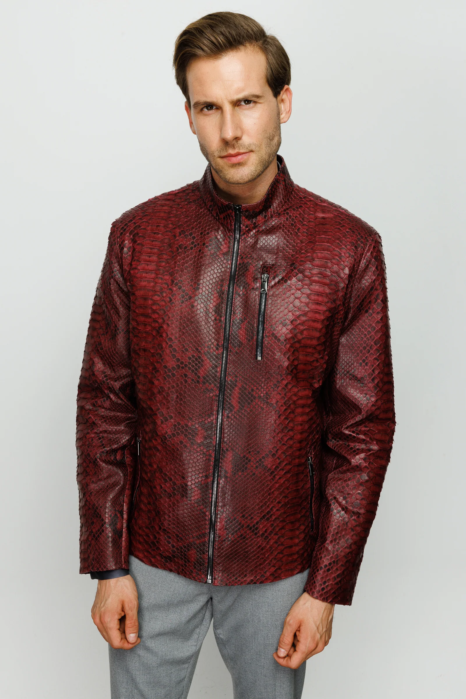 The Boss Pythn Burgundy Leather Men Jacket - Image 4