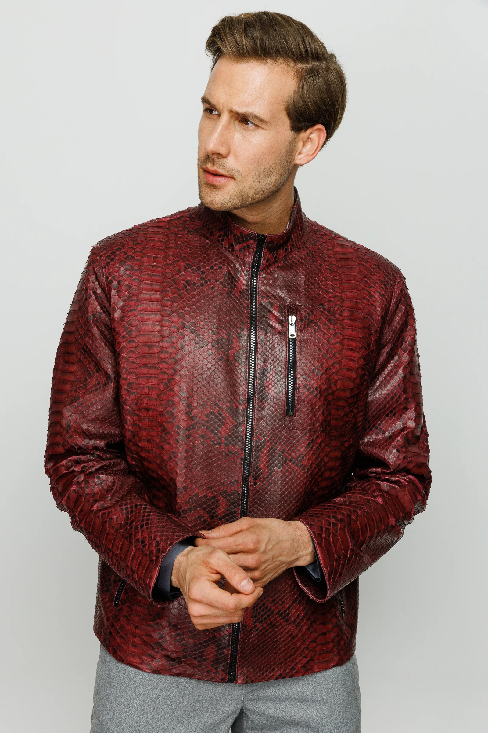 The Boss Pythn Burgundy Leather Men Jacket - Image 6