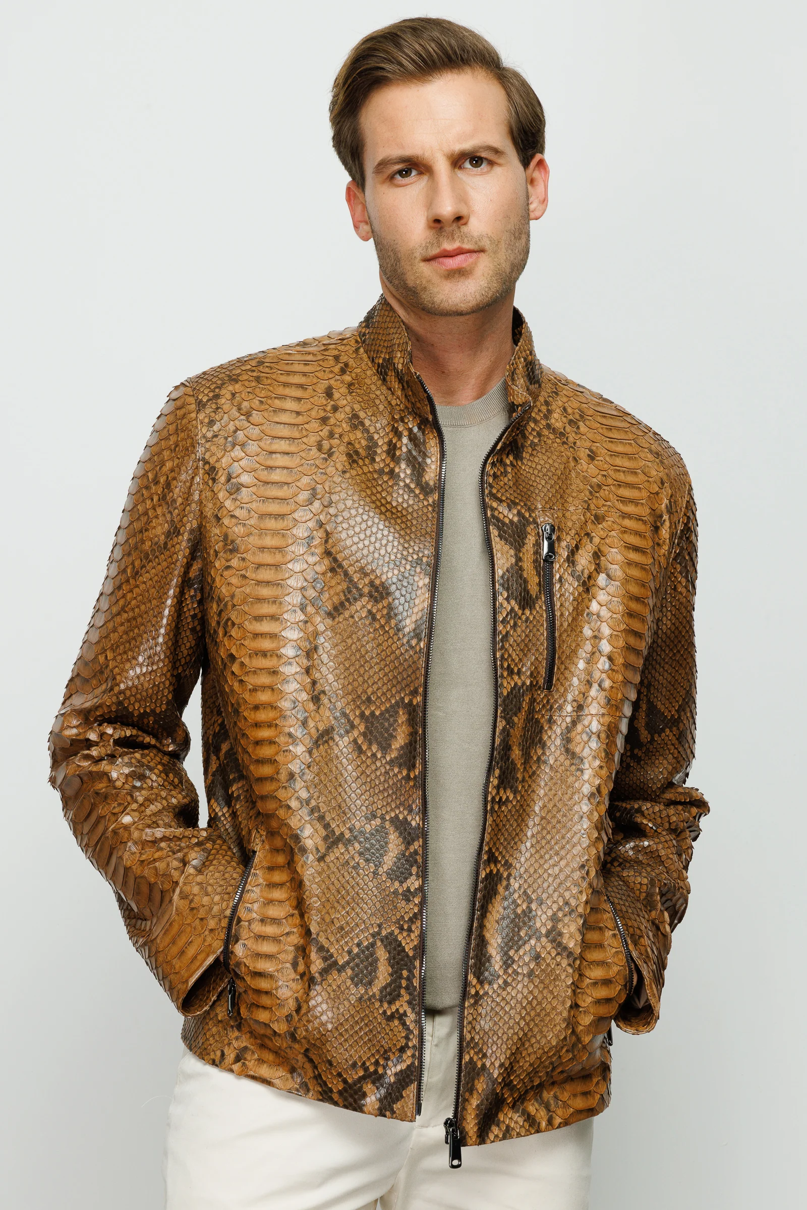The Boss Pythn Tan Leather Men Jacket - Image 2