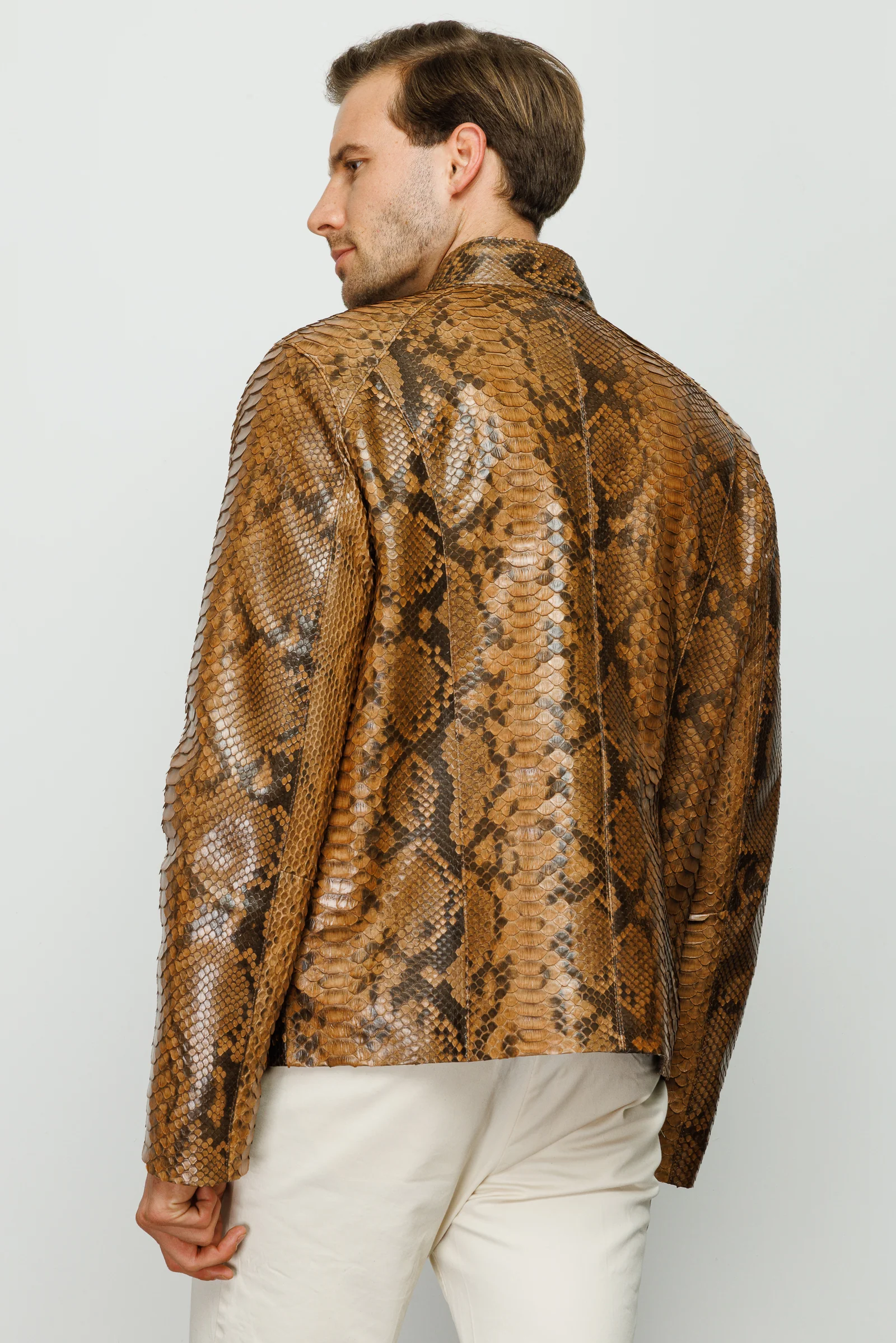 The Boss Pythn Tan Leather Men Jacket - Image 4