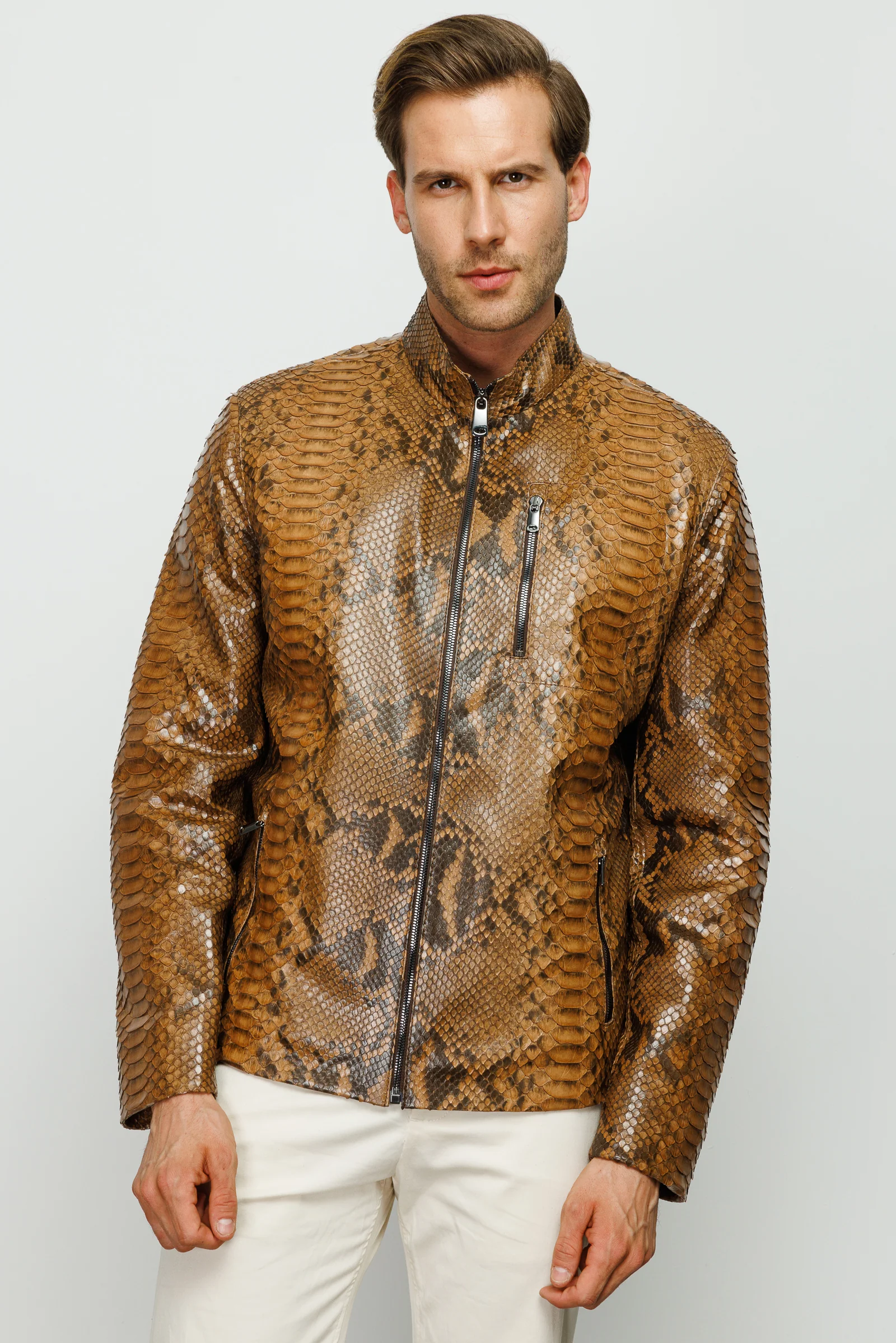 The Boss Pythn Tan Leather Men Jacket - Image 5
