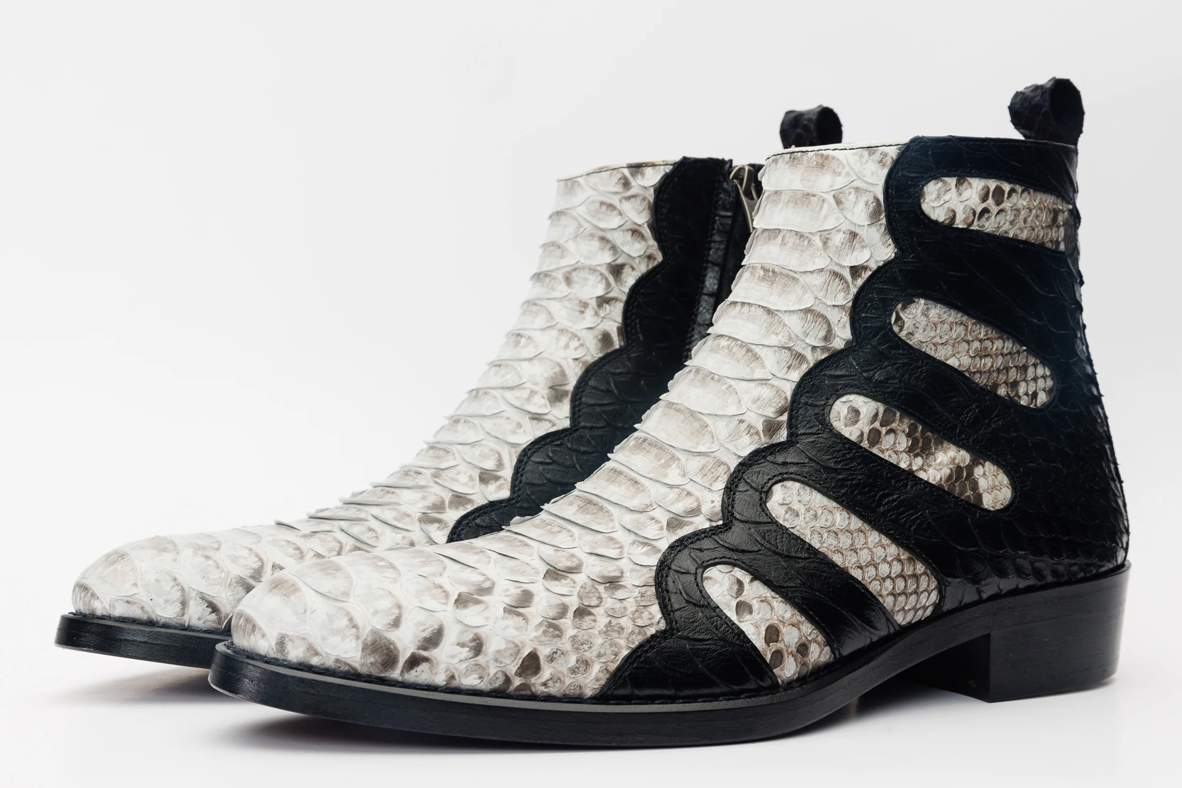 Boss Pythn Snk Black & Natural Zip-Up Leather Men Boot Limited Edition - Image 2