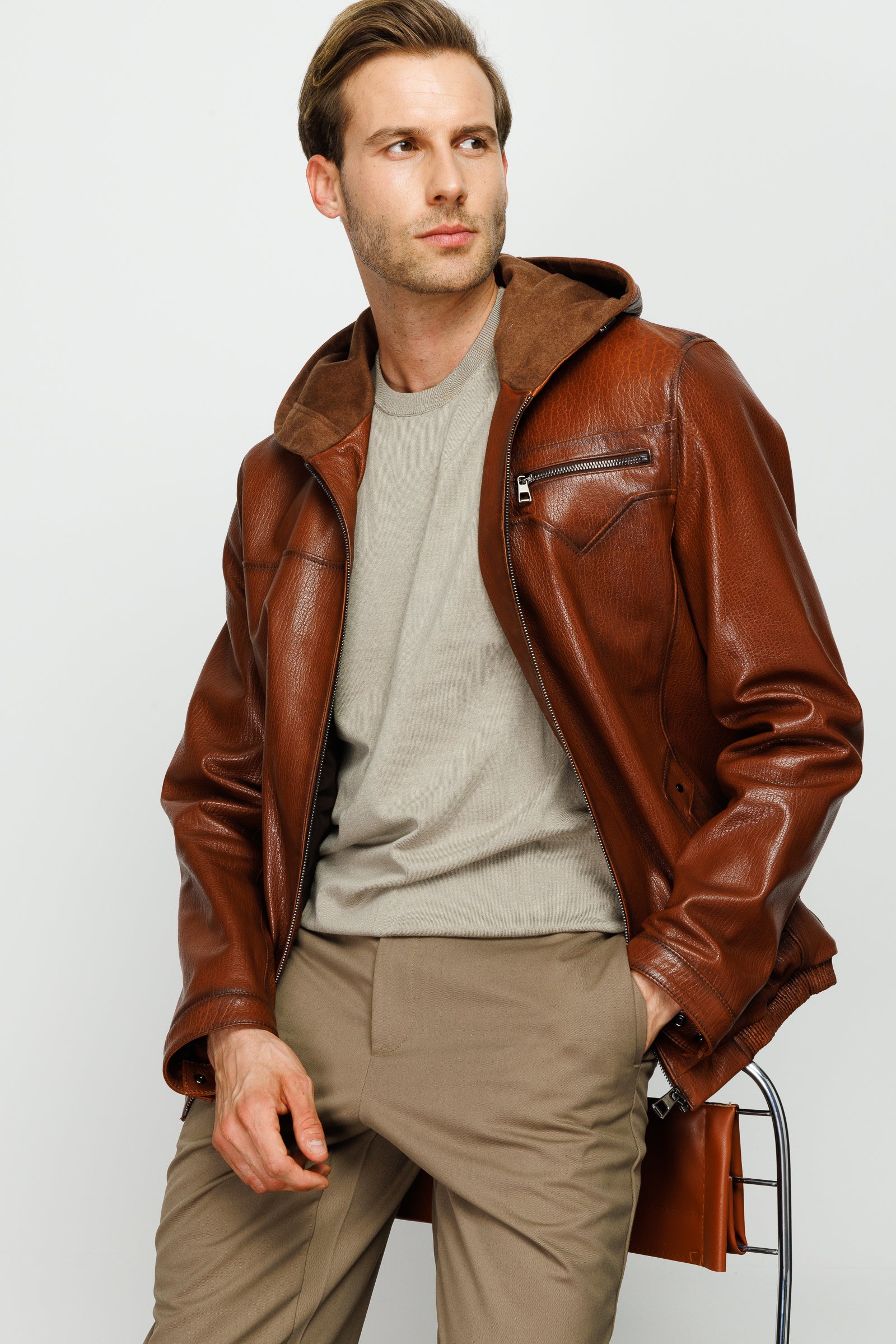 The Byron Ribi Brown Leather Men Jacket - Image 5