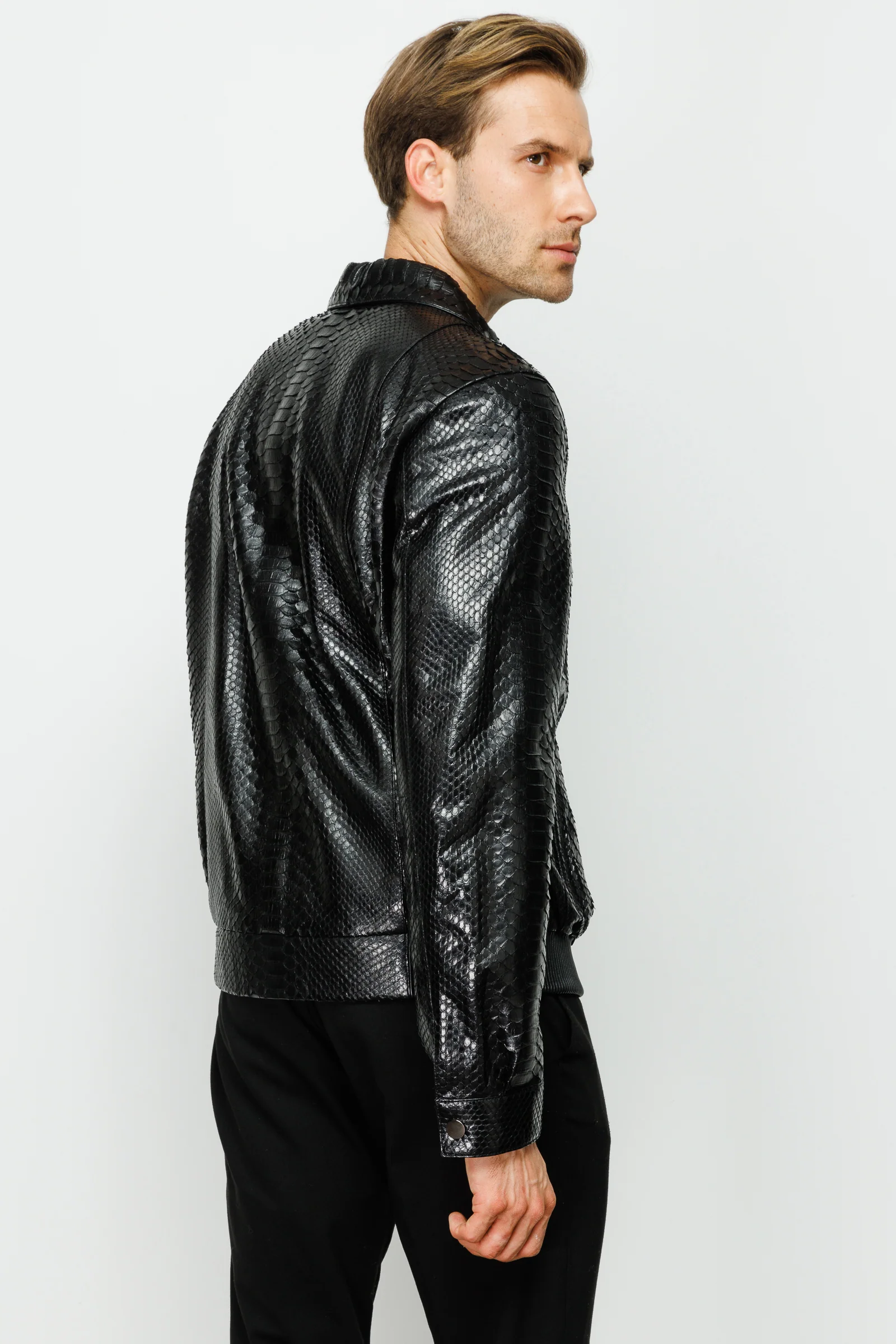The Claribel Pythn Black Skin Leather Men Jacket - Image 10