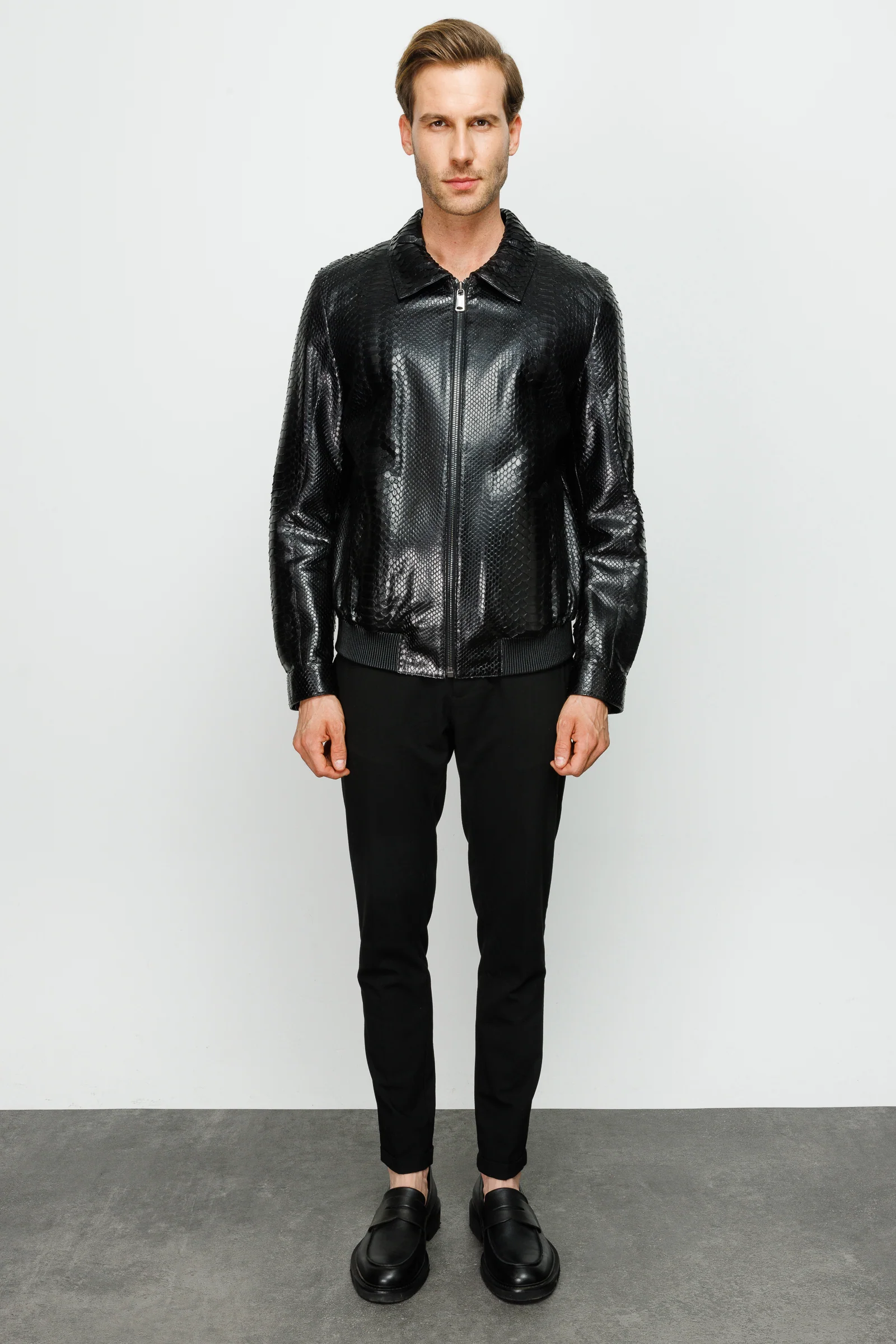 The Claribel Pythn Black Skin Leather Men Jacket - Image 11