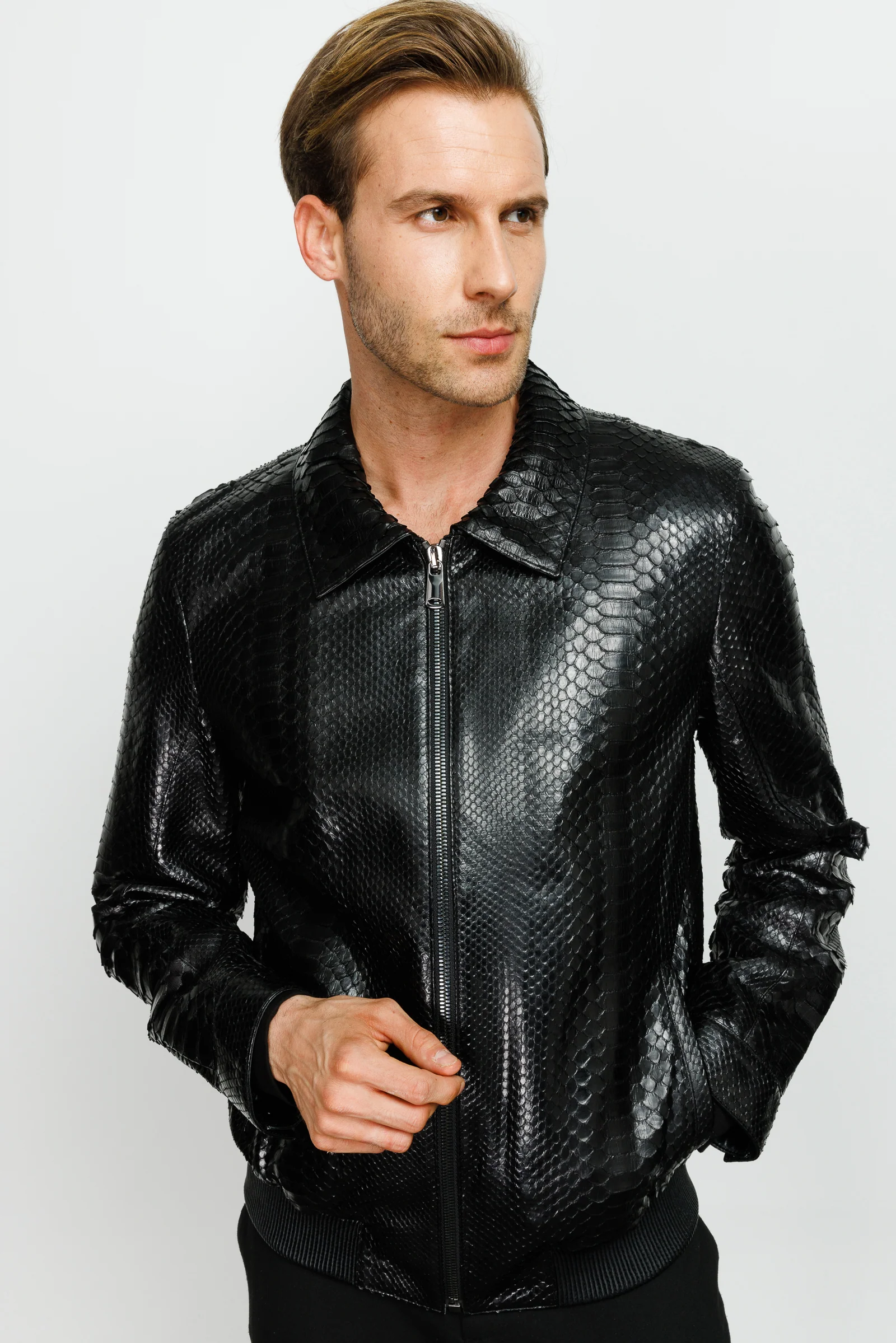 The Claribel Pythn Black Skin Leather Men Jacket - Image 12