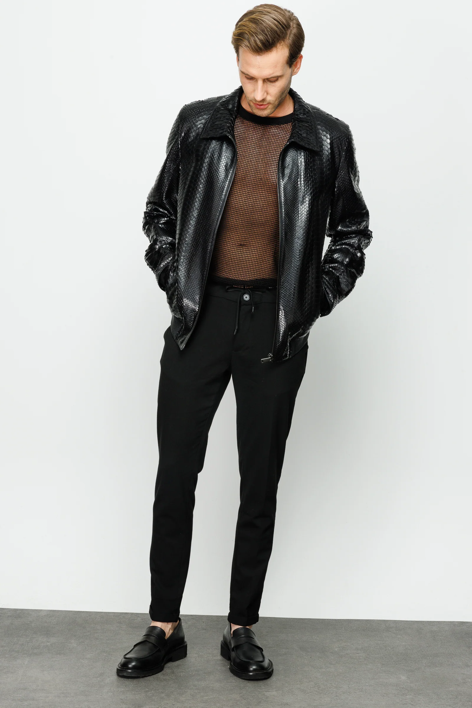 The Claribel Pythn Black Skin Leather Men Jacket - Image 6