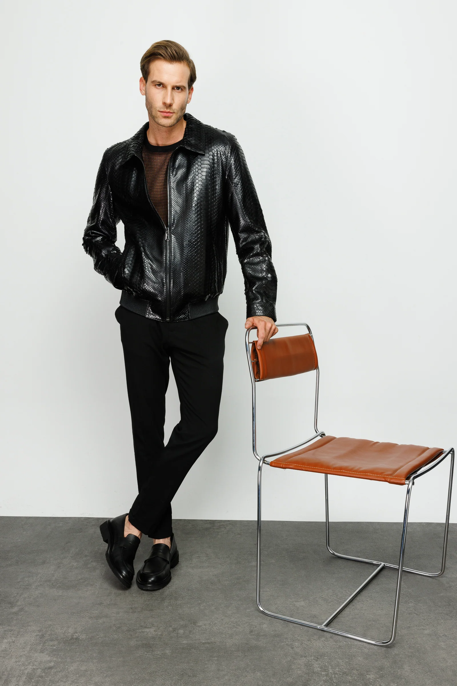 The Claribel Pythn Black Skin Leather Men Jacket - Image 8