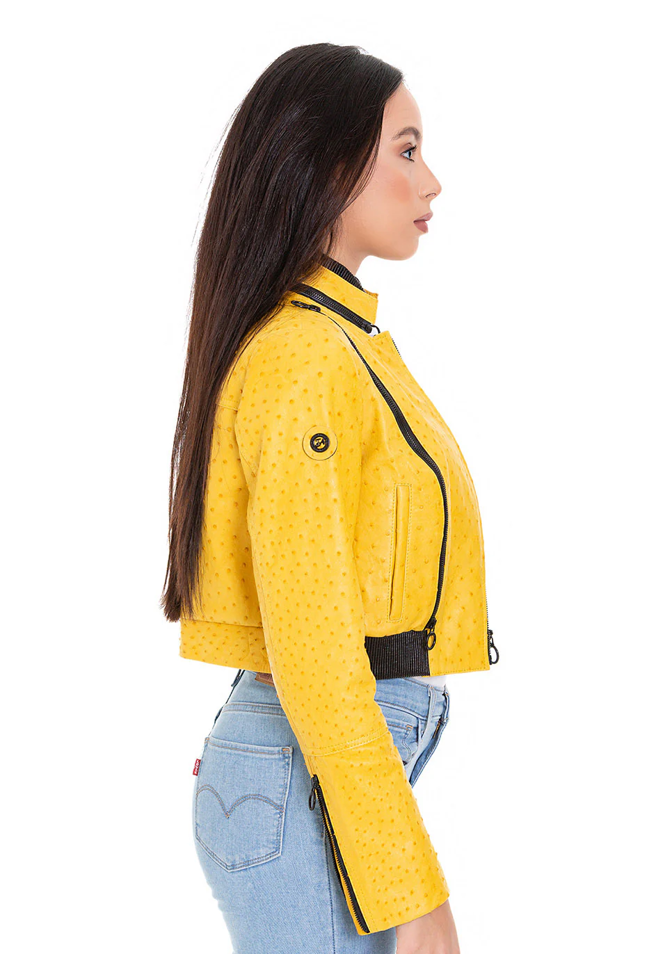 Comly Yellow Ostrich Leather Women Jacket - Image 2