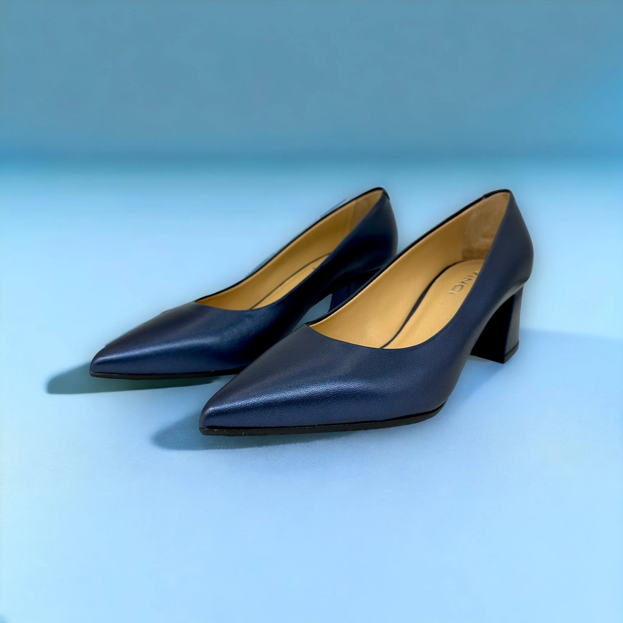 The Lexie Navy Blue Leather Bloch Heel Pump Shoe Final Sale! - Image 2