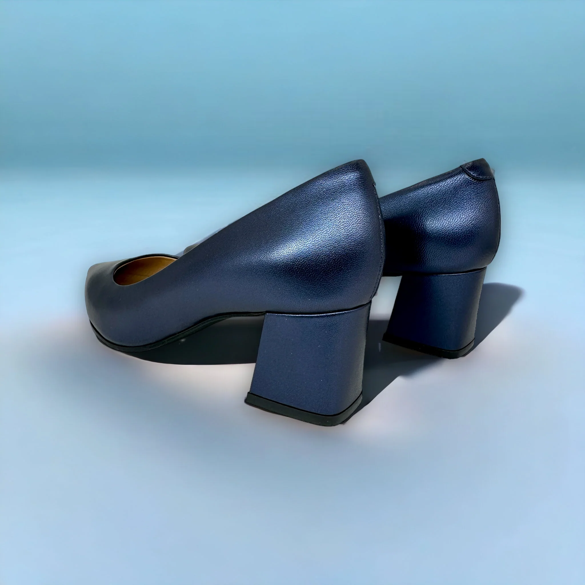 The Lexie Navy Blue Leather Bloch Heel Pump Shoe Final Sale! - Image 3