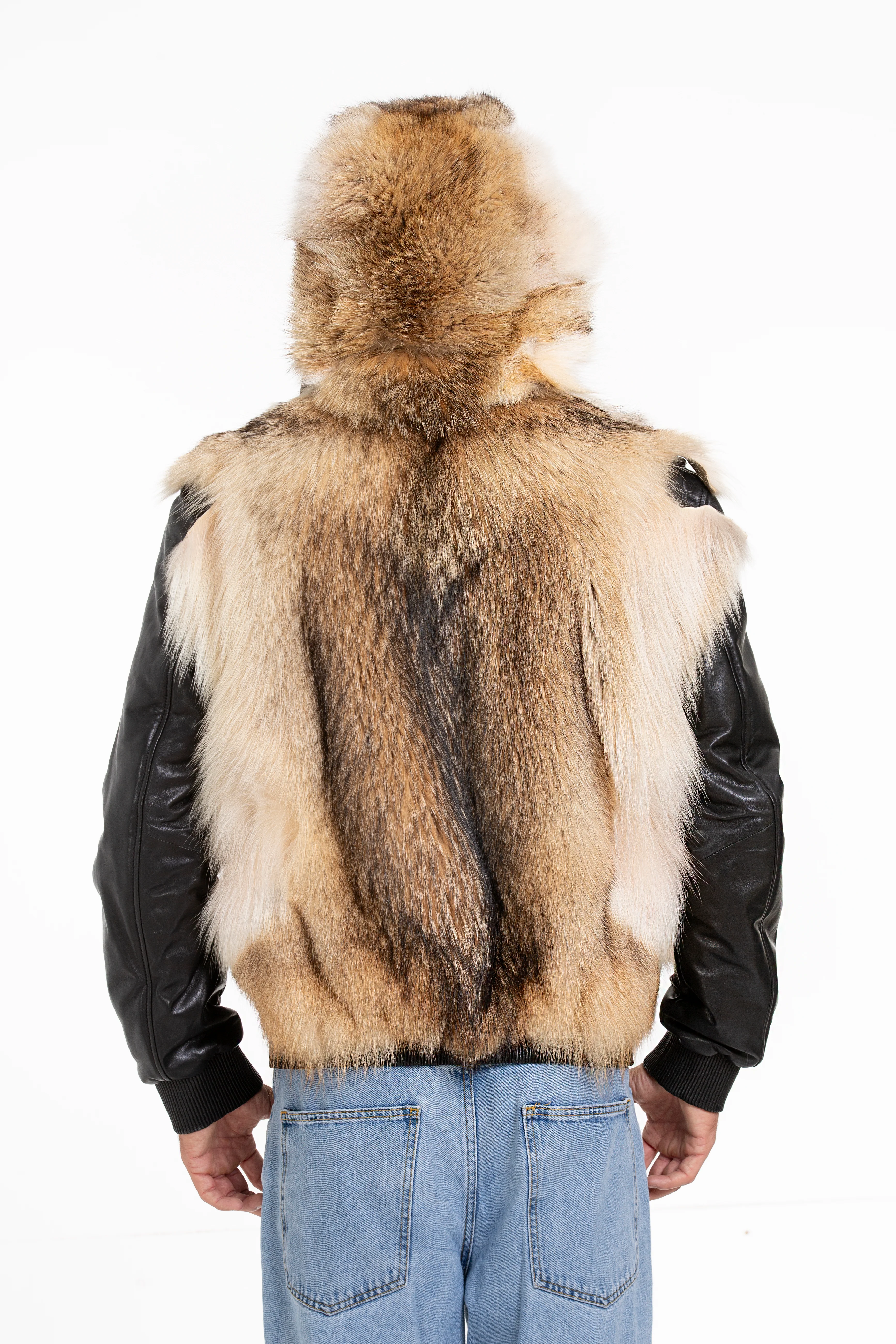 The Melbourne Pure Wolf Fur Leather Black Men Jacket - Image 10