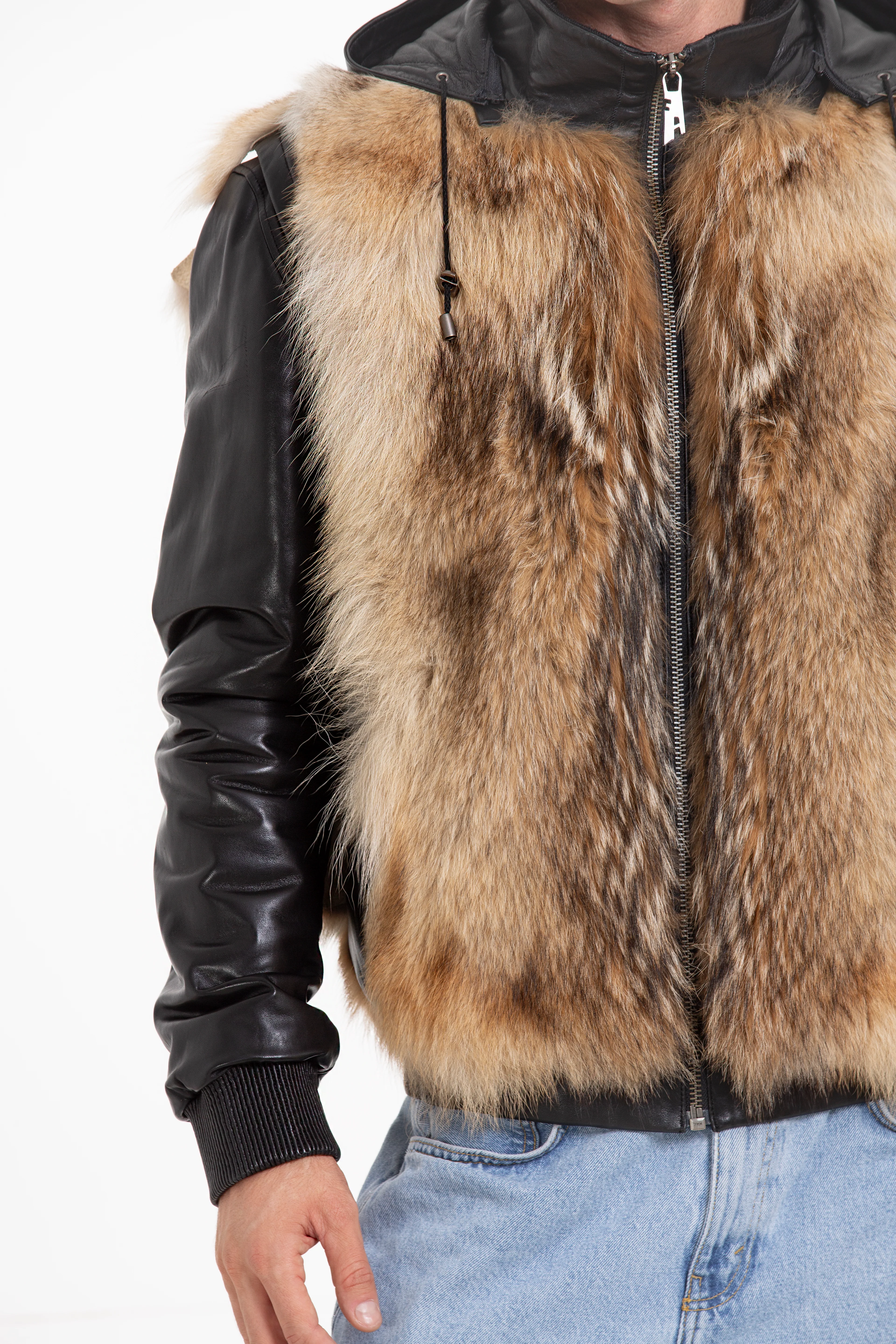 The Melbourne Pure Wolf Fur Leather Black Men Jacket - Image 12