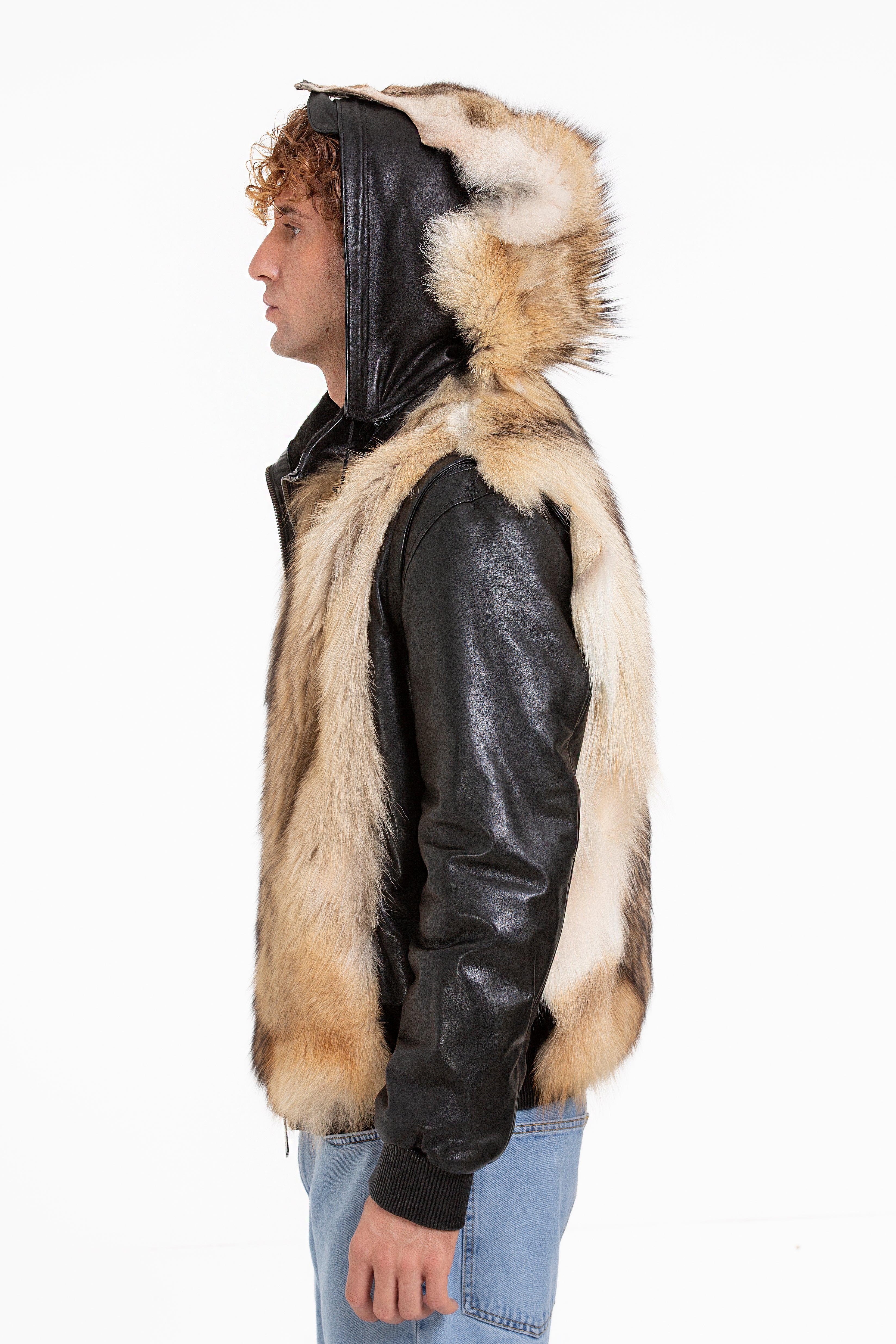 The Melbourne Pure Wolf Fur Leather Black Men Jacket - Image 3