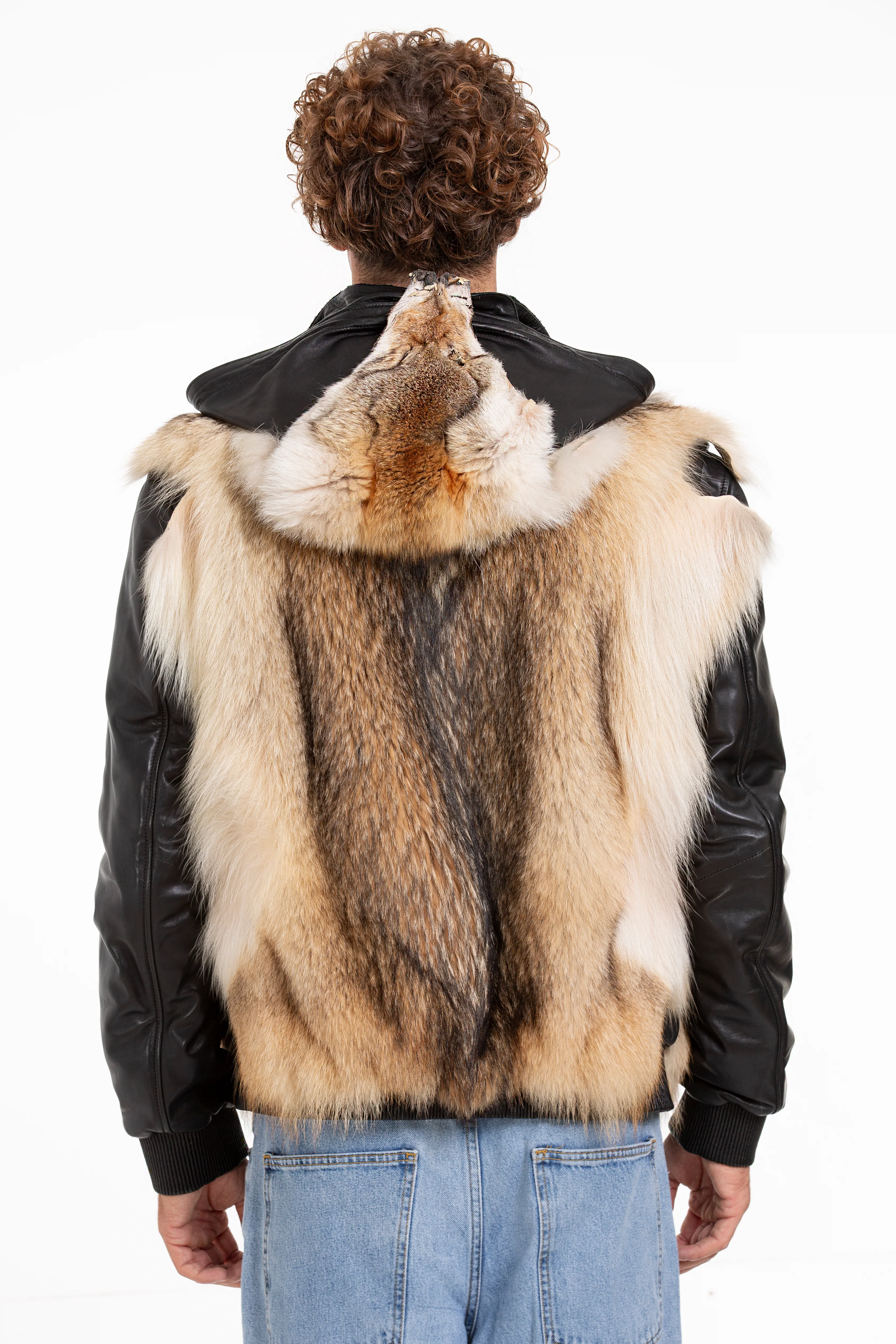 The Melbourne Pure Wolf Fur Leather Black Men Jacket - Image 5