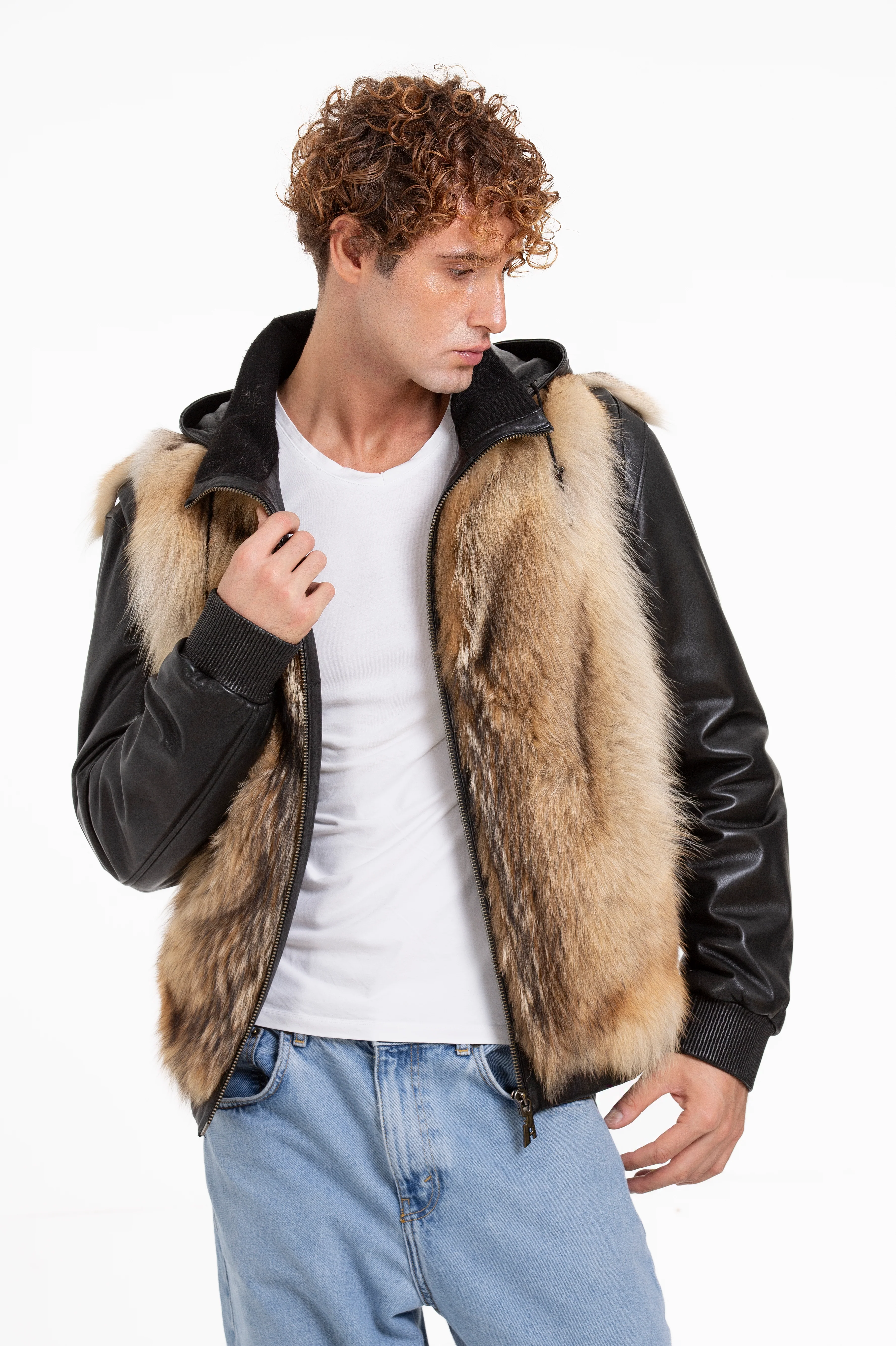 The Melbourne Pure Wolf Fur Leather Black Men Jacket - Image 6