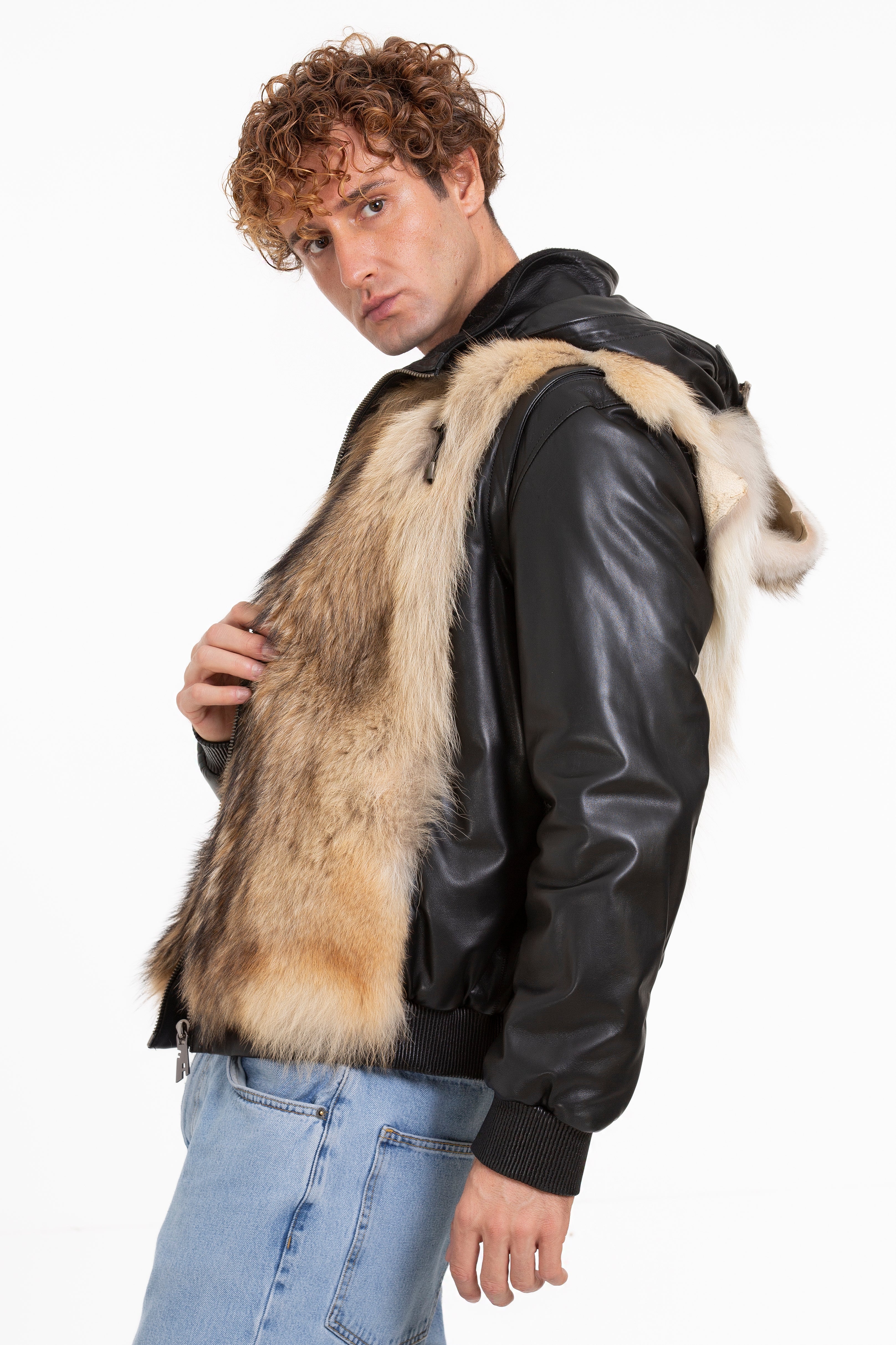 The Melbourne Pure Wolf Fur Leather Black Men Jacket - Image 7