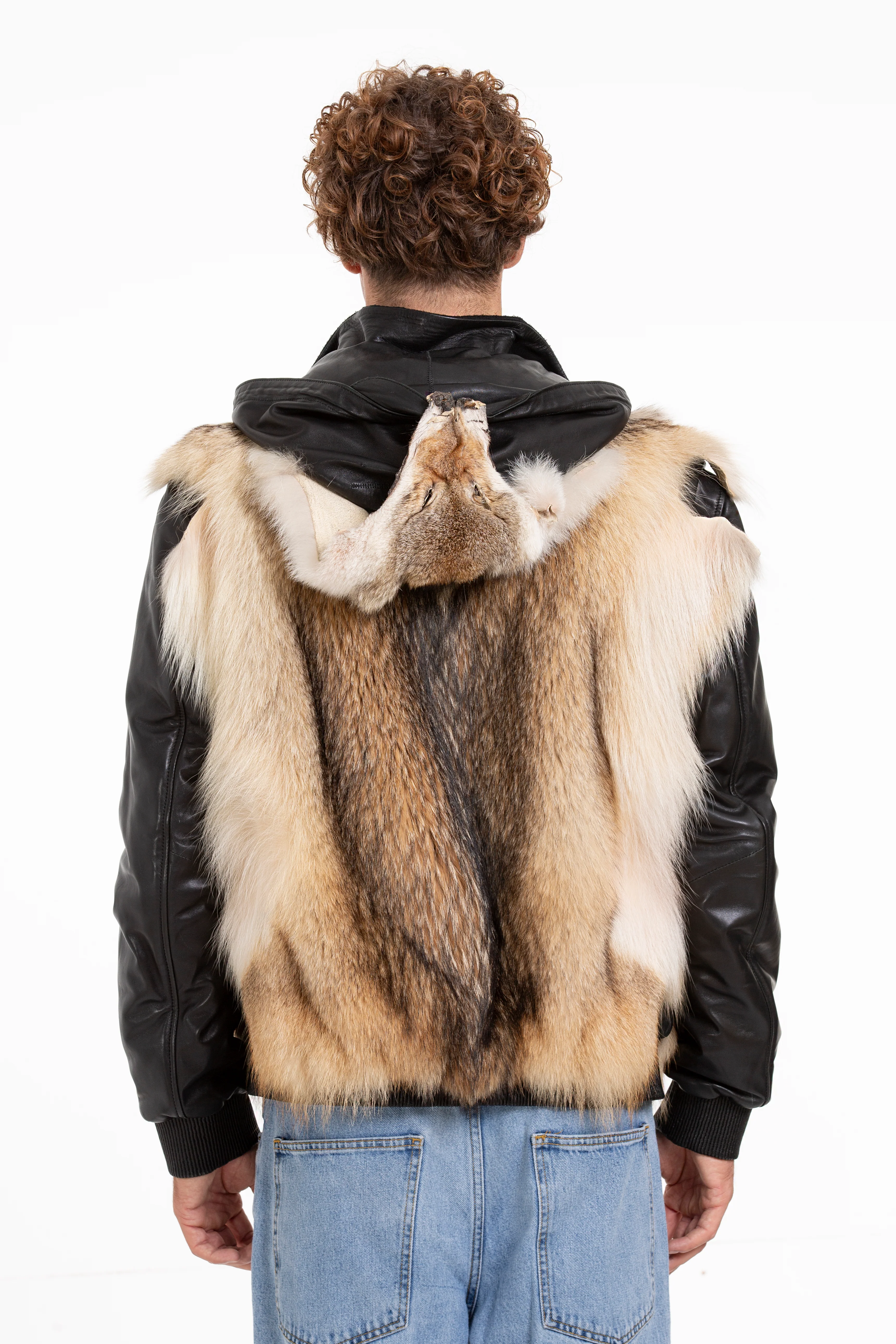 The Melbourne Pure Wolf Fur Leather Black Men Jacket - Image 9