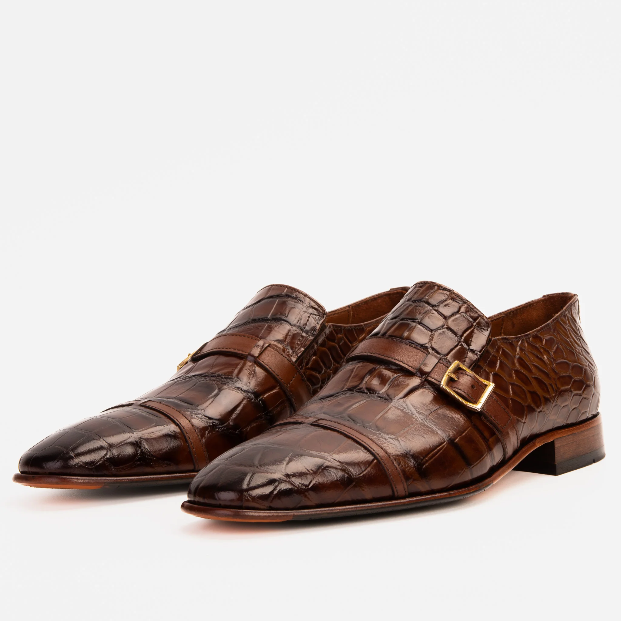 The Strat Single Monk Strap Cap Toe Brown Leather Handmade Men Shoe - Image 2