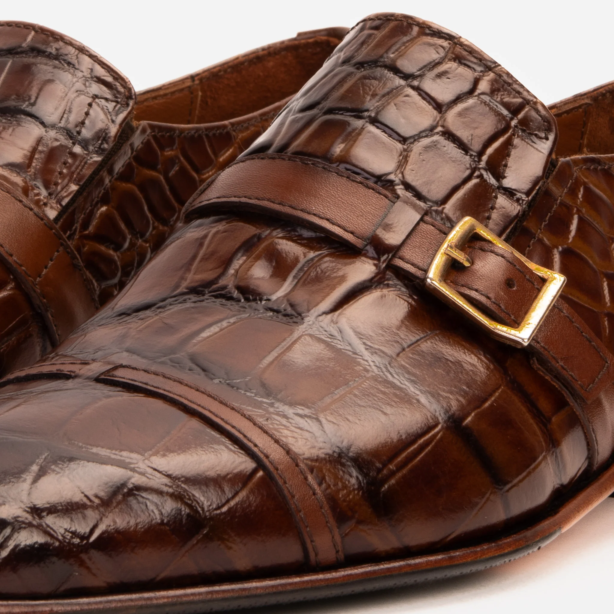 The Strat Single Monk Strap Cap Toe Brown Leather Handmade Men Shoe - Image 3