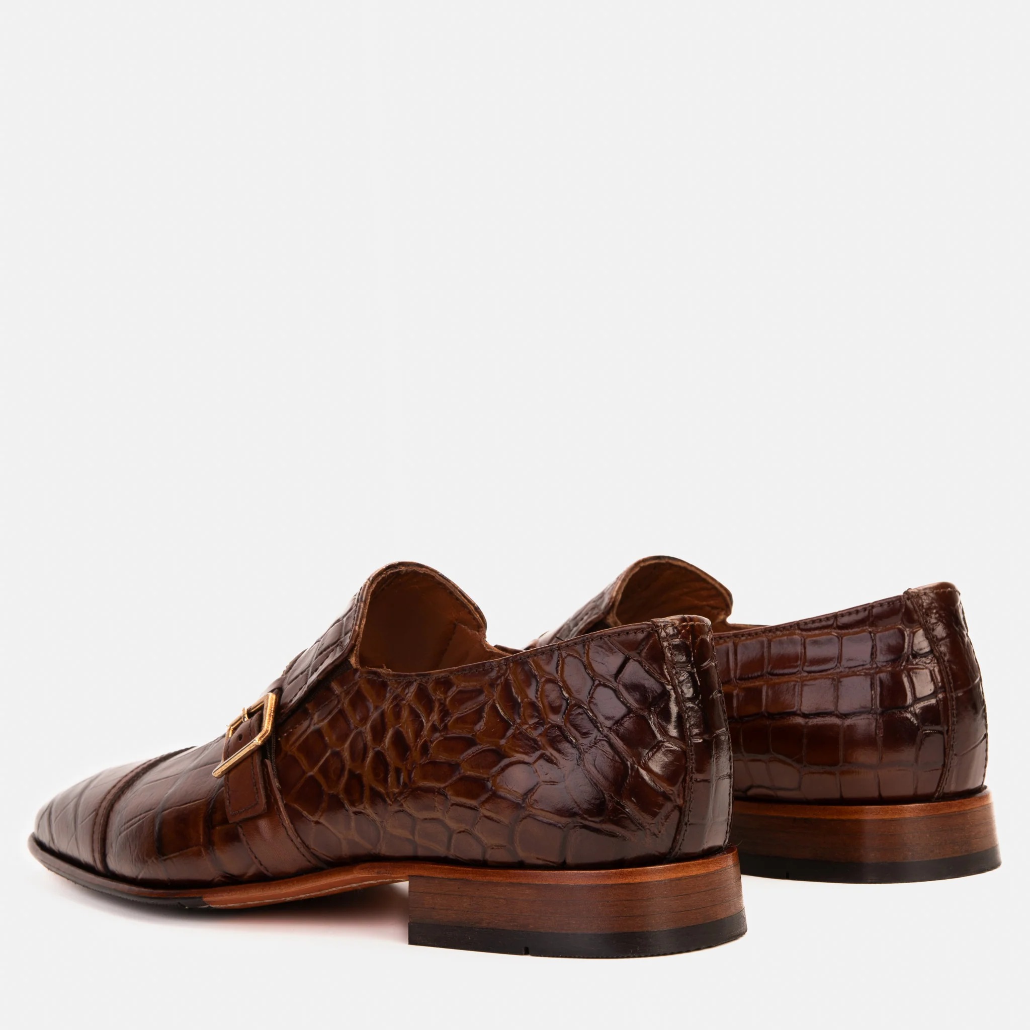 The Strat Single Monk Strap Cap Toe Brown Leather Handmade Men Shoe - Image 5