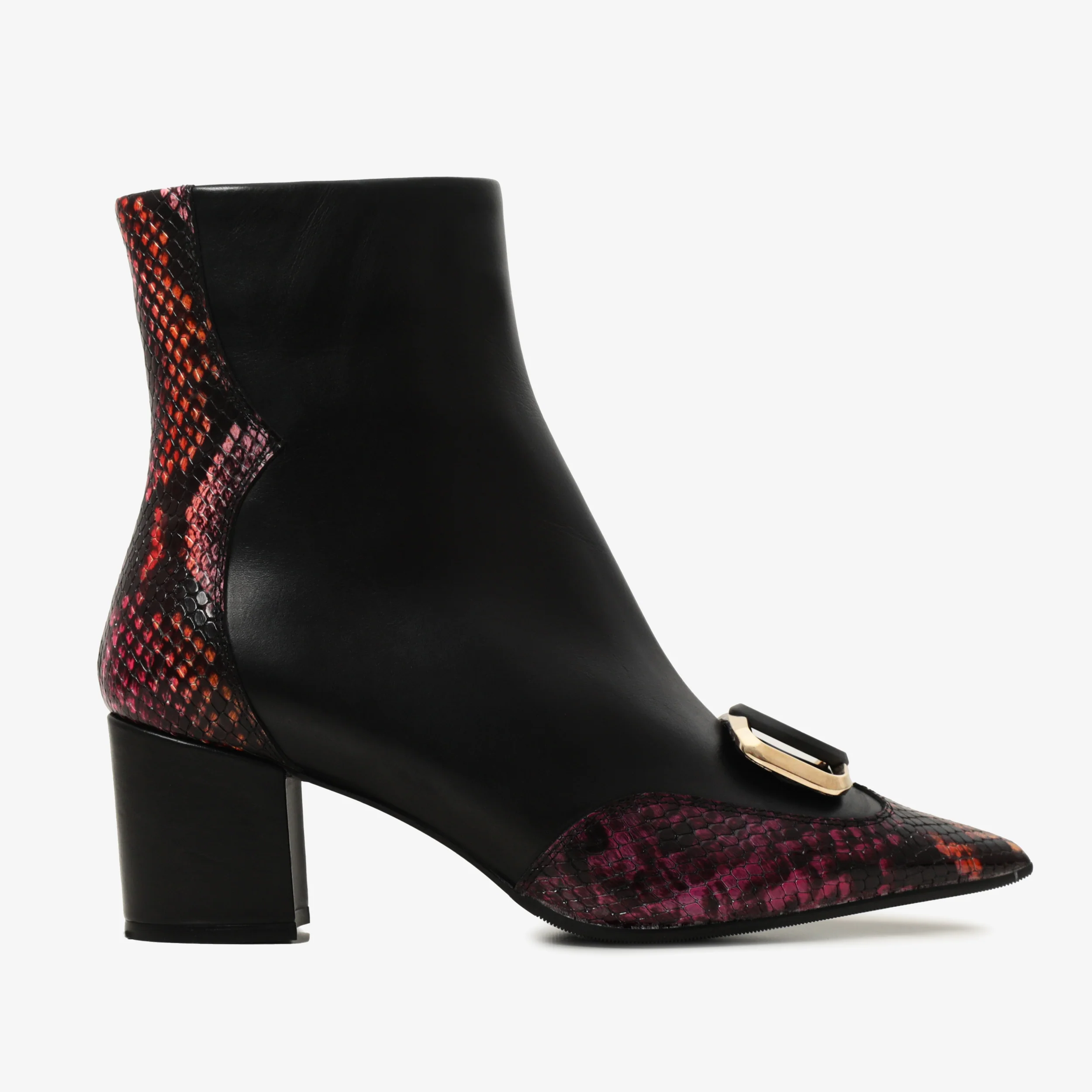Gray Black & Fuchsia Leather Block Heel Women Boot - Image 2