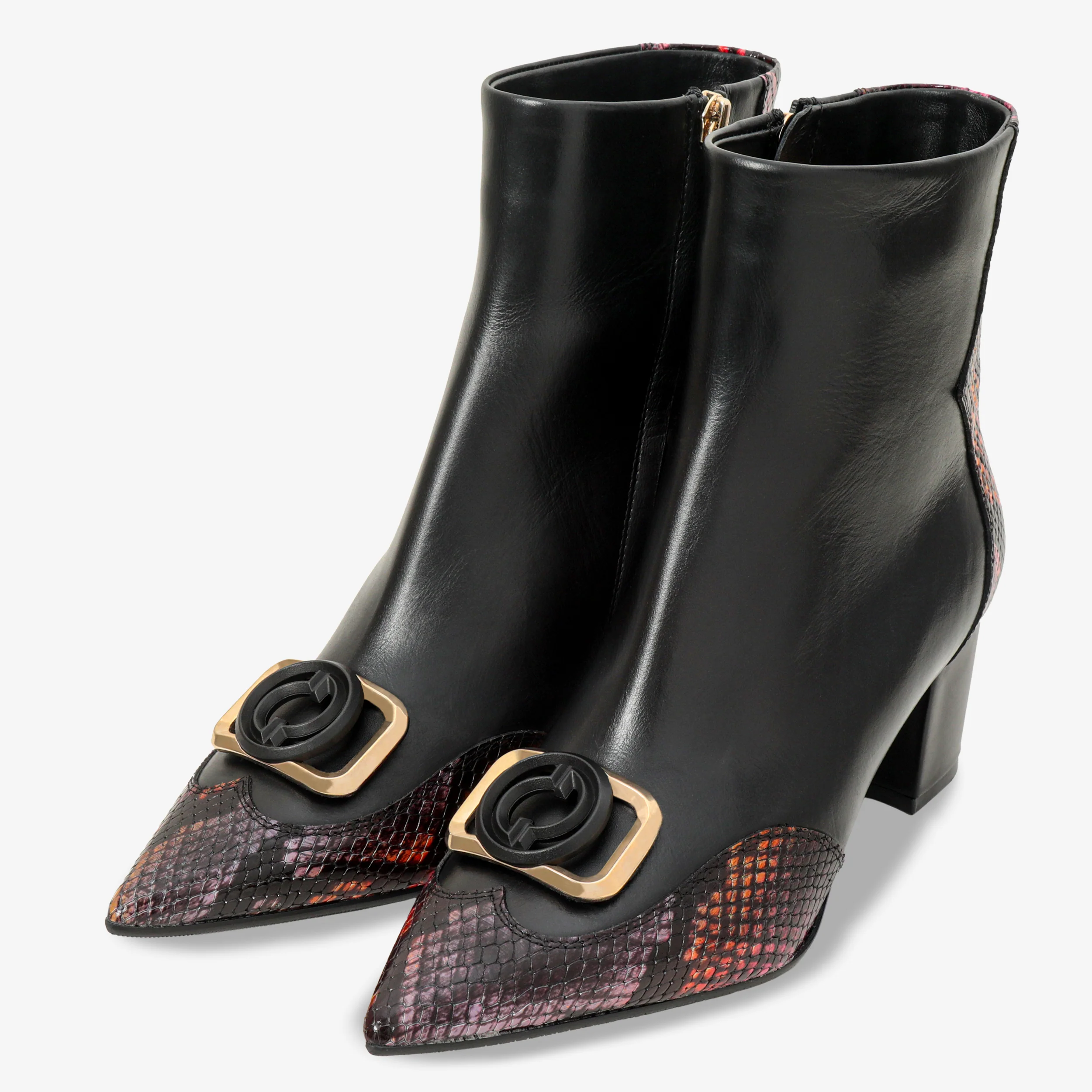Gray Black & Fuchsia Leather Block Heel Women Boot - Image 3