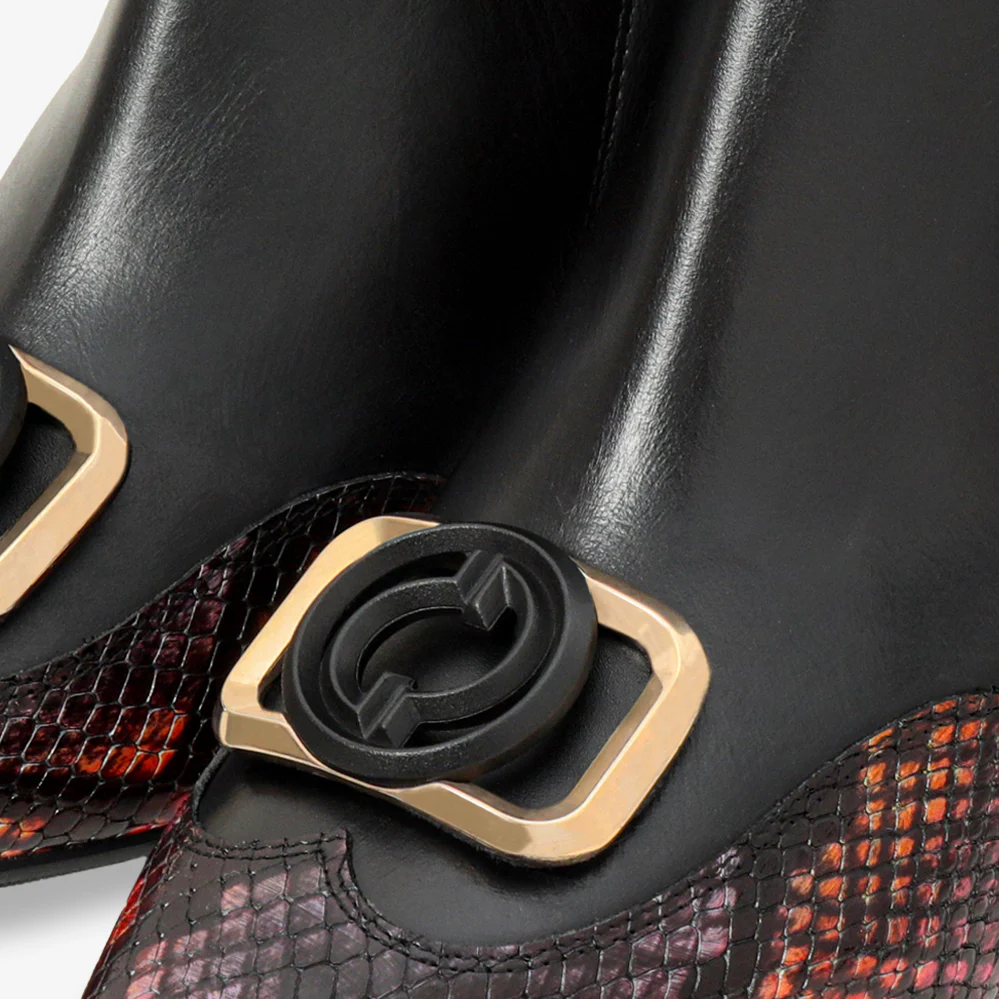 Gray Black & Fuchsia Leather Block Heel Women Boot - Image 4