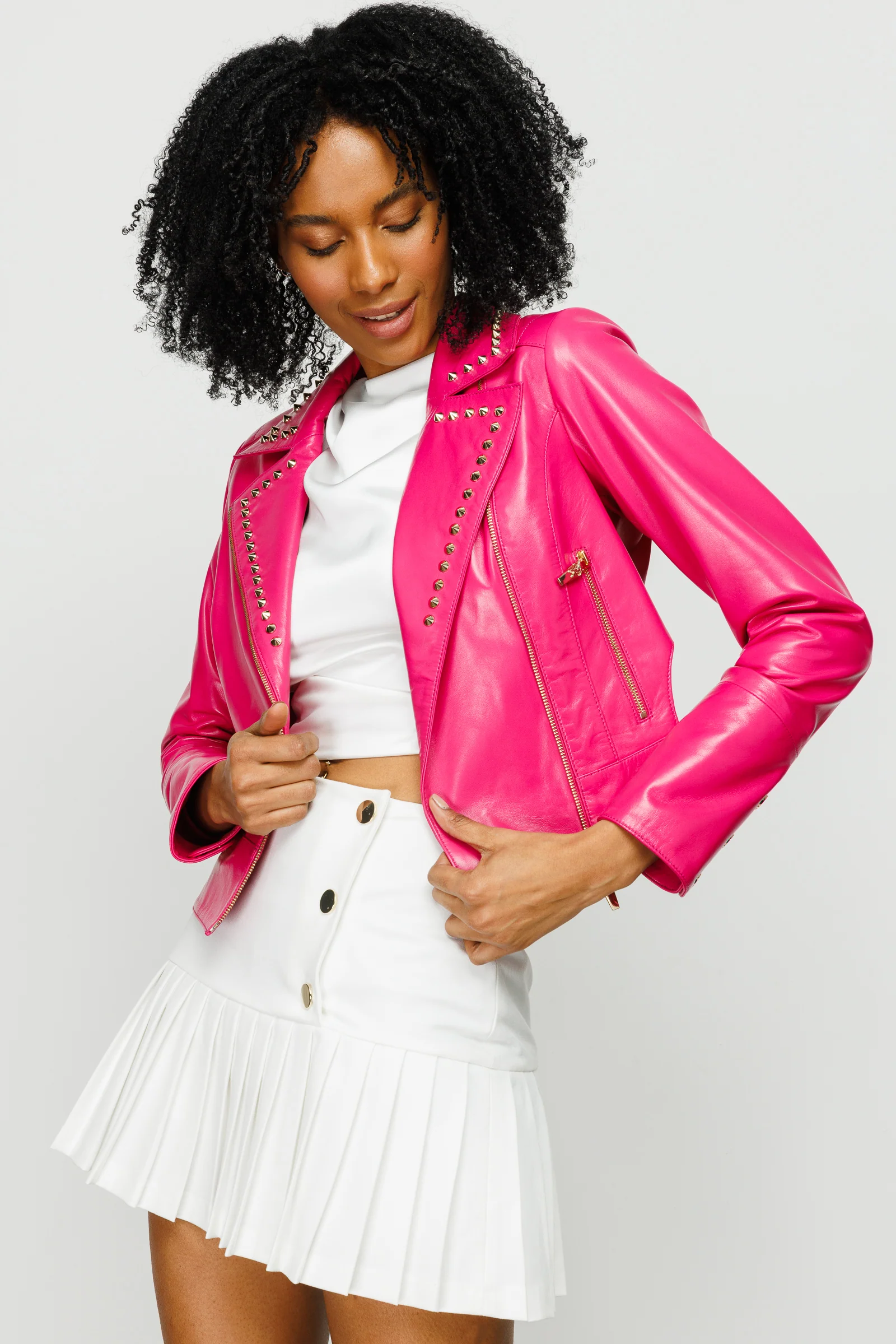 The Macera Pink Leather Women Jacket - Image 11