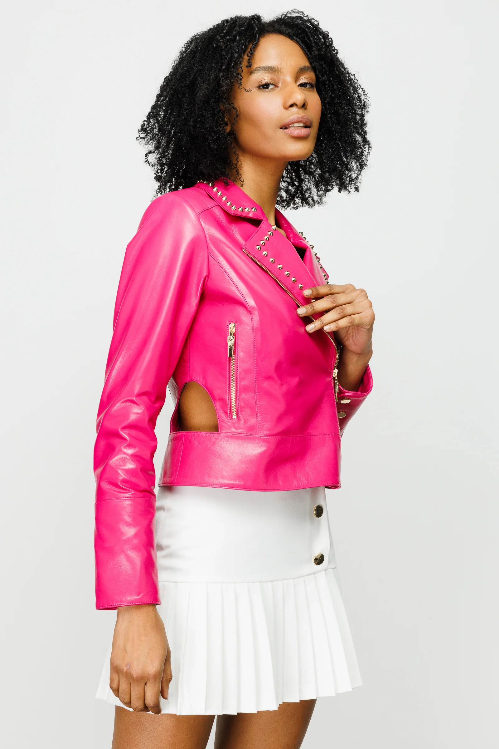 The Macera Pink Leather Women Jacket - Image 5