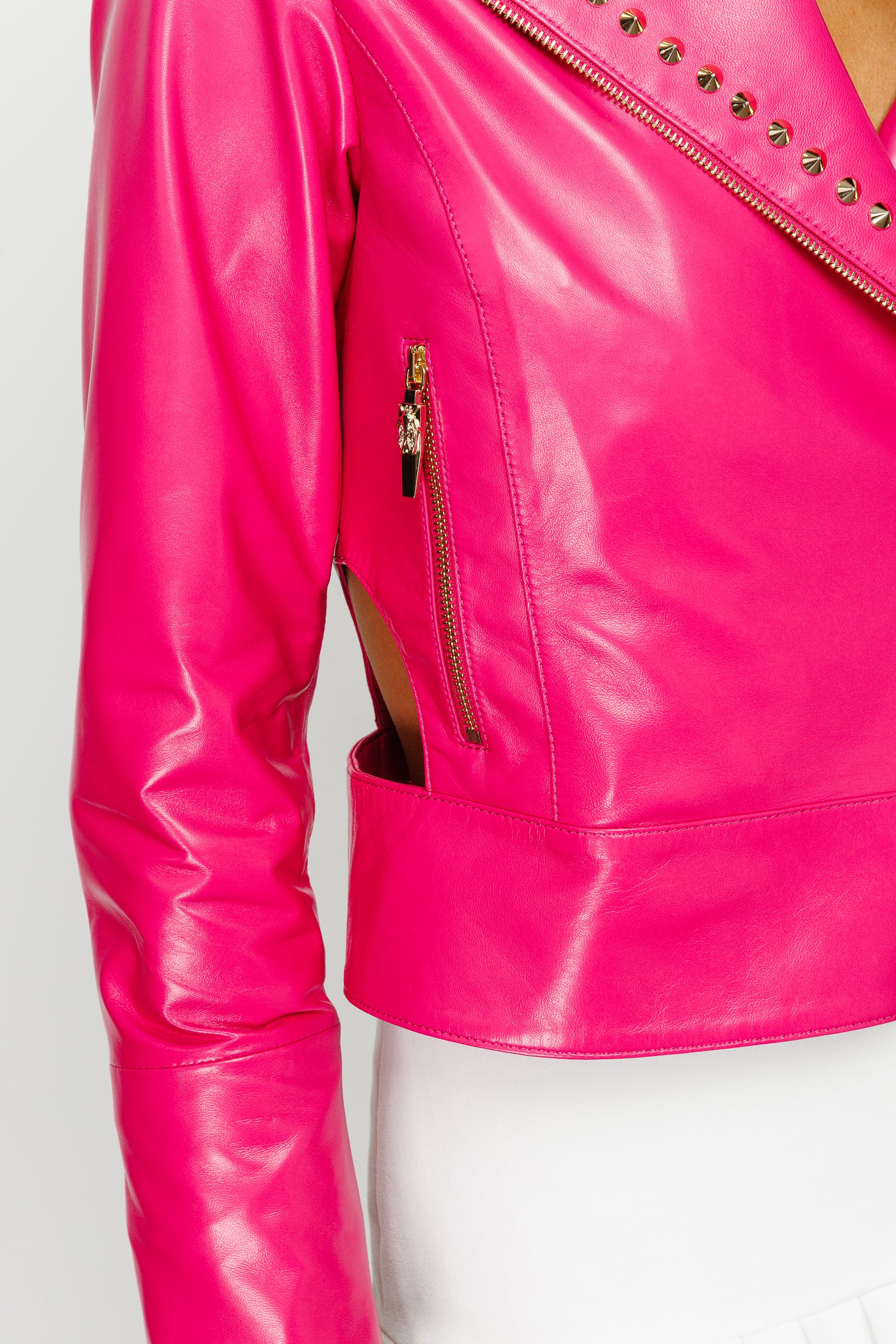 The Macera Pink Leather Women Jacket - Image 7