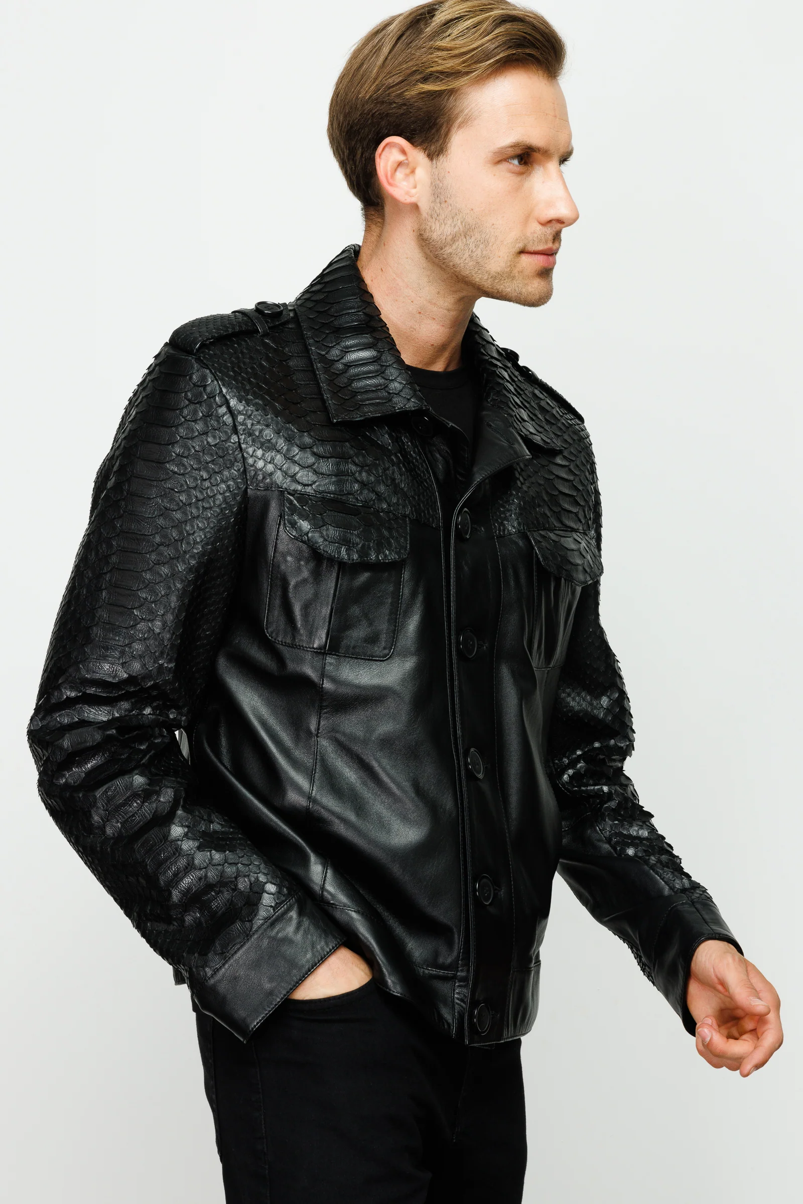The Manteca Pythn Skin Leather Black Men Jacket - Image 10