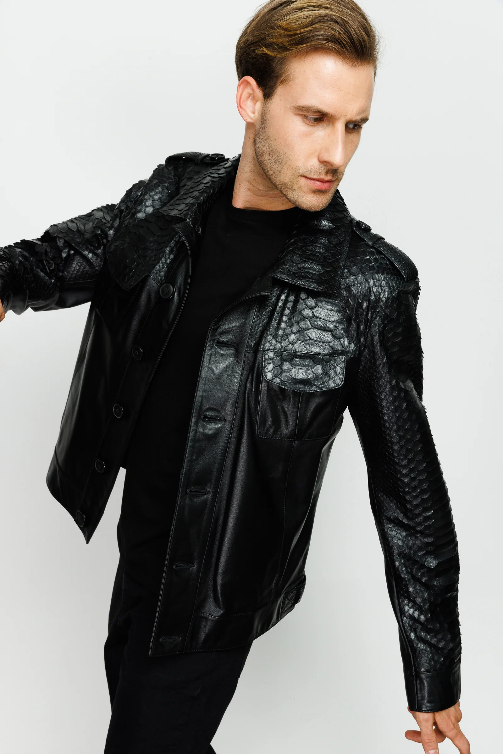 The Manteca Pythn Skin Leather Black Men Jacket - Image 11