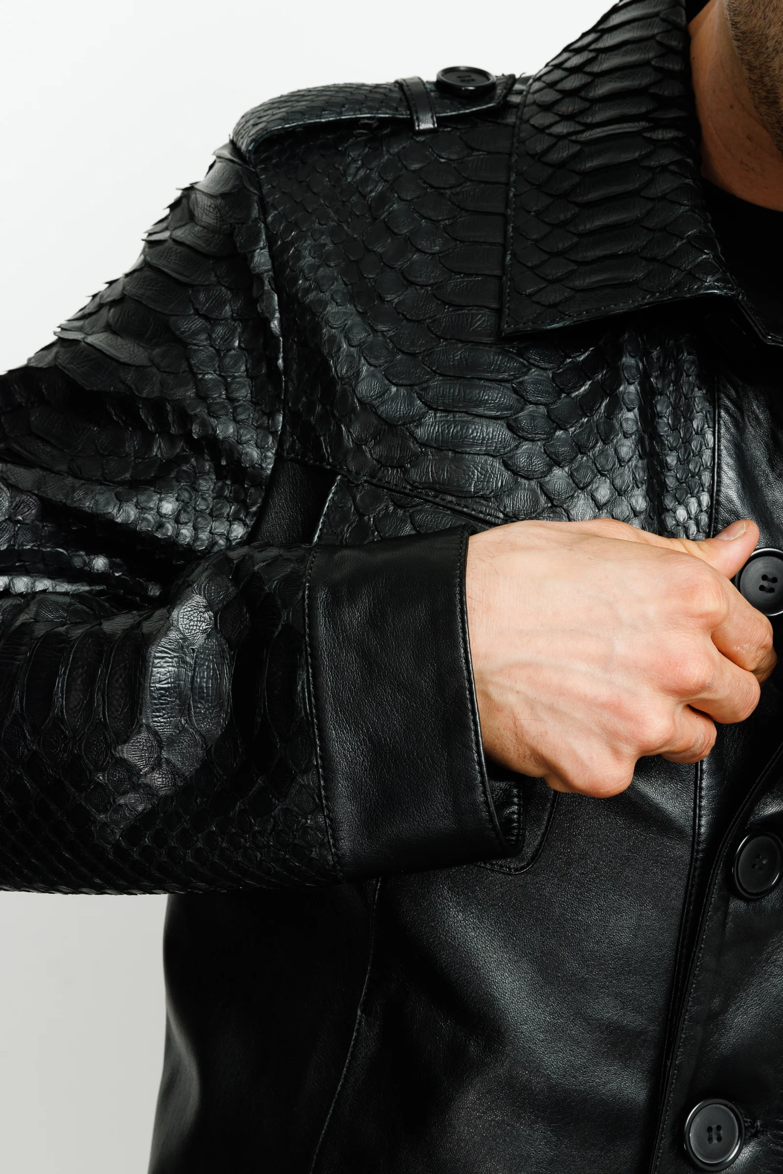 The Manteca Pythn Skin Leather Black Men Jacket - Image 5