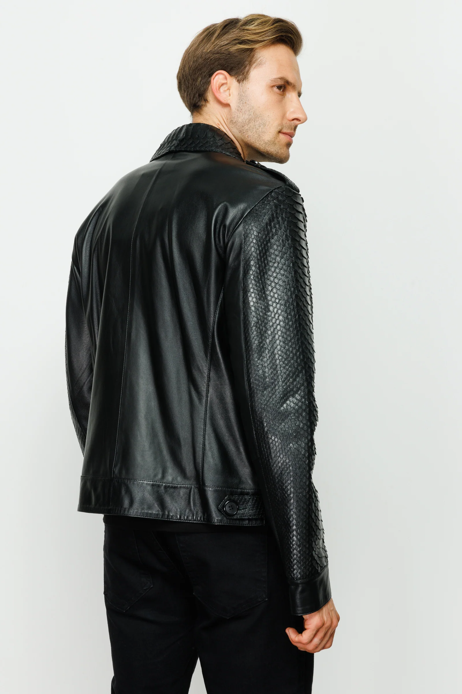 The Manteca Pythn Skin Leather Black Men Jacket - Image 7
