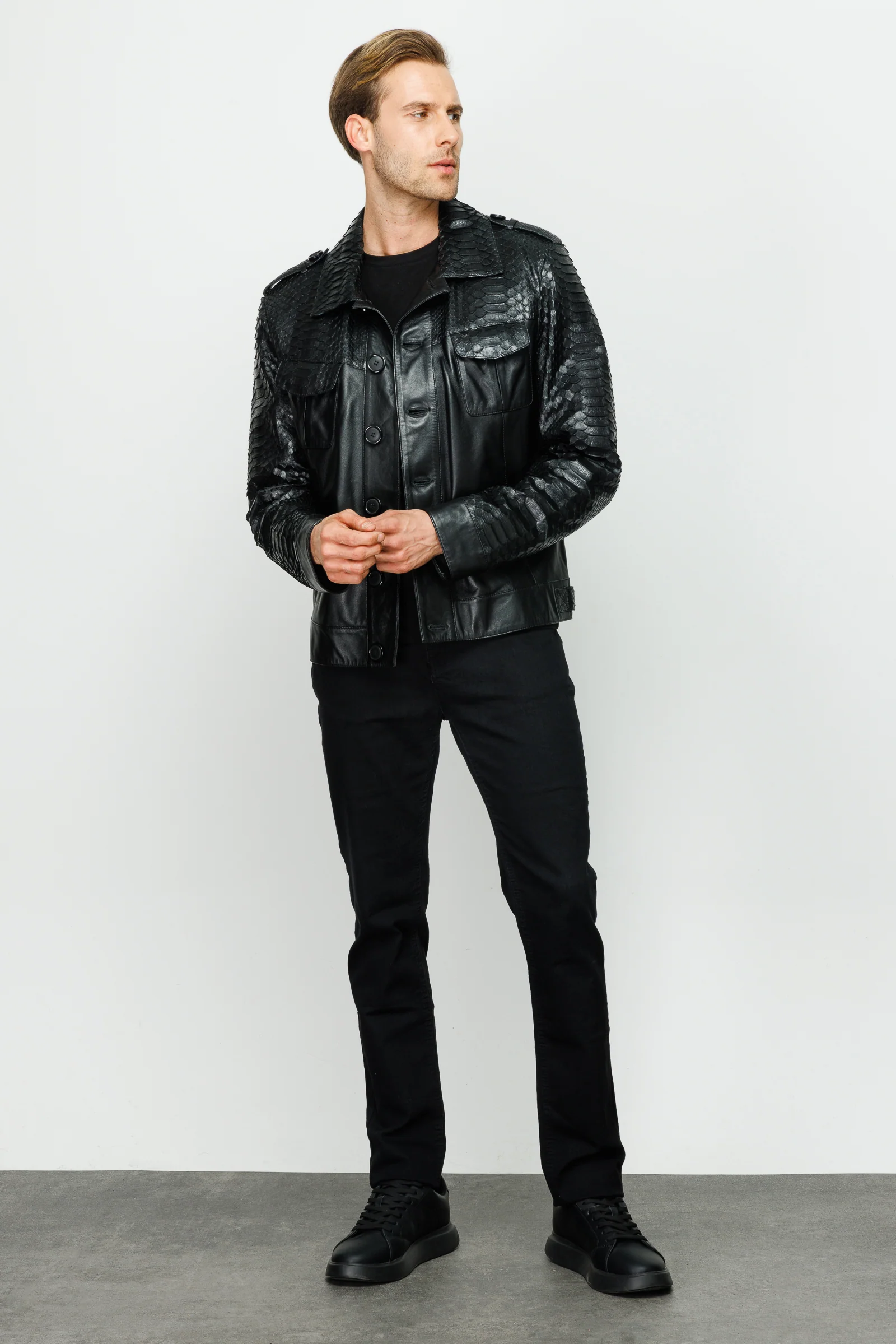 The Manteca Pythn Skin Leather Black Men Jacket - Image 8