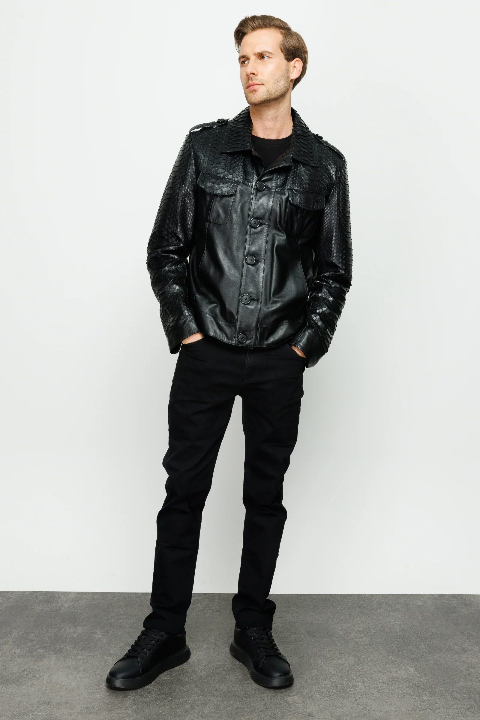 The Manteca Pythn Skin Leather Black Men Jacket - Image 9